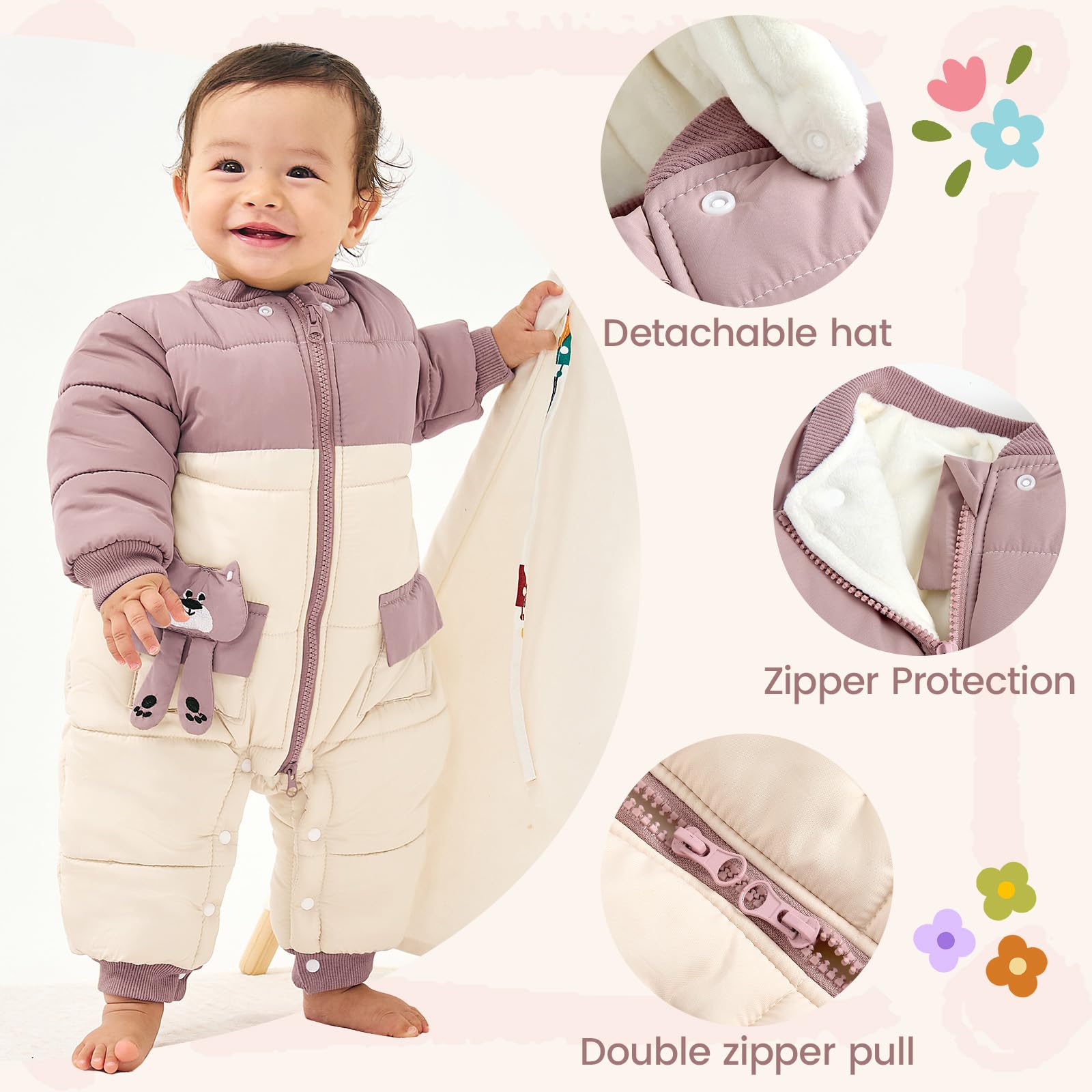 WYTbaby Tuta da neve invernale con cappuccio, spessa, calda, per bambini, ragazzi e ragazze, 6-24 mesi