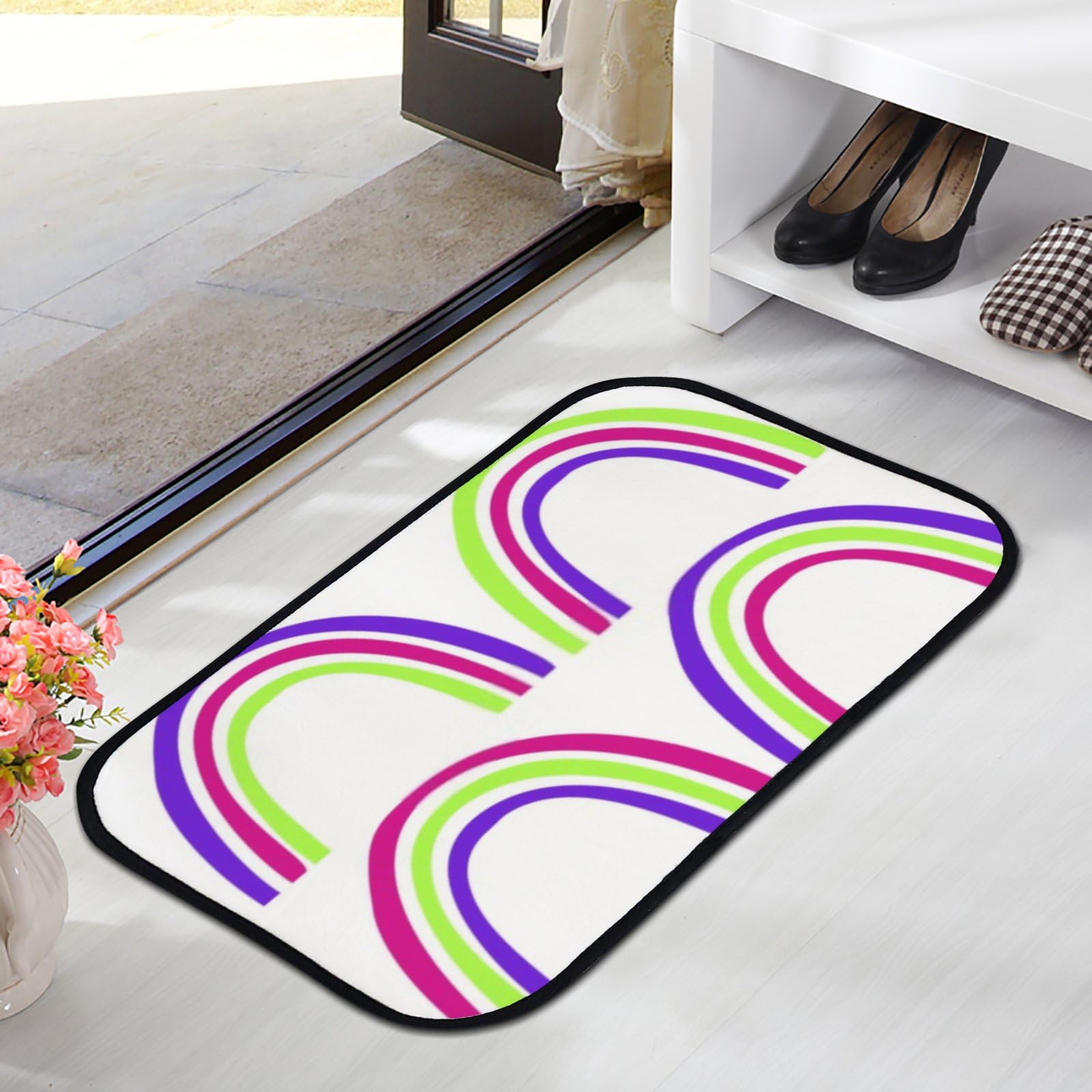 Nuansexi Bathroom Rugs Bright Rainbow Pattern Floor Mats Non Slip Bathmat Doormat Tub Mat Coral Velvet Absorbent Entrance Carpet Mats Machine Washable Bedroom Decor