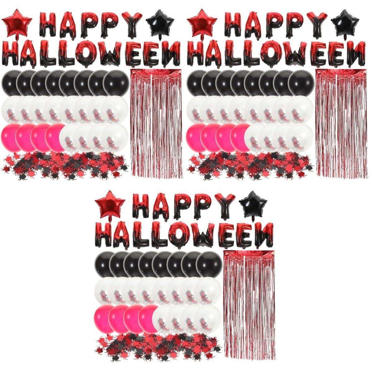 SEWACC 3 Ensembles Ensemble de Décoration Halloween Ballons Noirs et Rouges en Latex et Papier pour Restaurants et Hôtels, Rideau de Confettis pour Fête Thématique Halloween