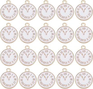 SUNNYCLUE 40pcs Mini Clock Charms - White Enamel Flat Round Charm Time Clock Face Charms for Jewelry Making Charm DIY Earrings Bracelets Supplies Christmas Tree Decor