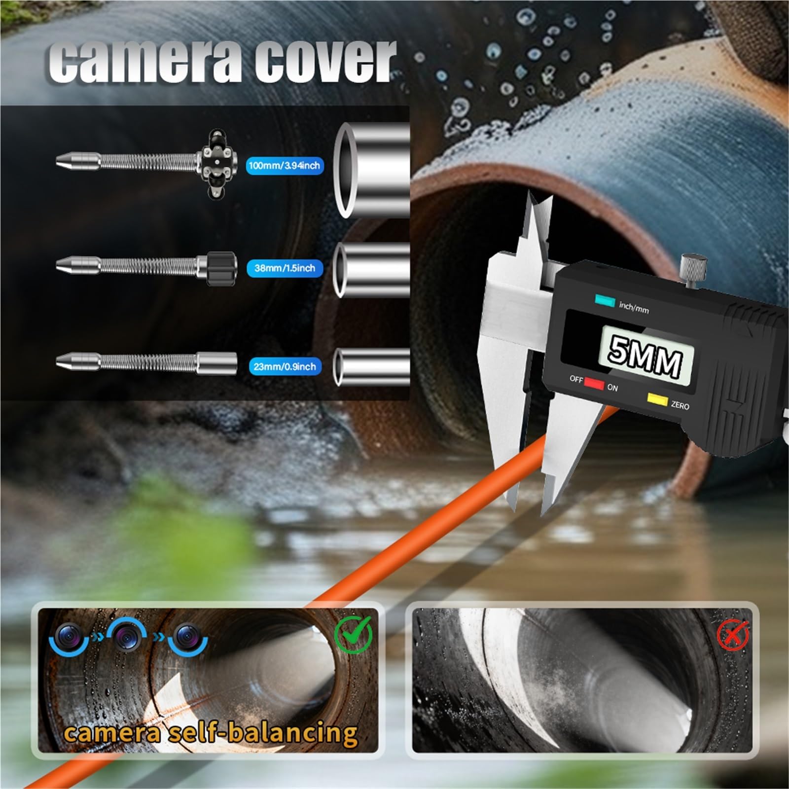 Telecamera per ispezione tubi fognari, telecamera 18/23MM Target Tubi, Cavi | Scheda TF da 32 GB per endoscopio industriale per condotte fognarie di scarico DVR da 7".(20m,23MM Camera)