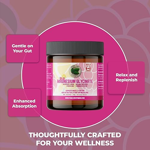 Miniatura 2 de Pure Lab Vitamins - Mezcla de polvo de limón y frambuesa con glicinato de magnesio, 7.55 oz - Suplemento de magnesio para calambres musculares