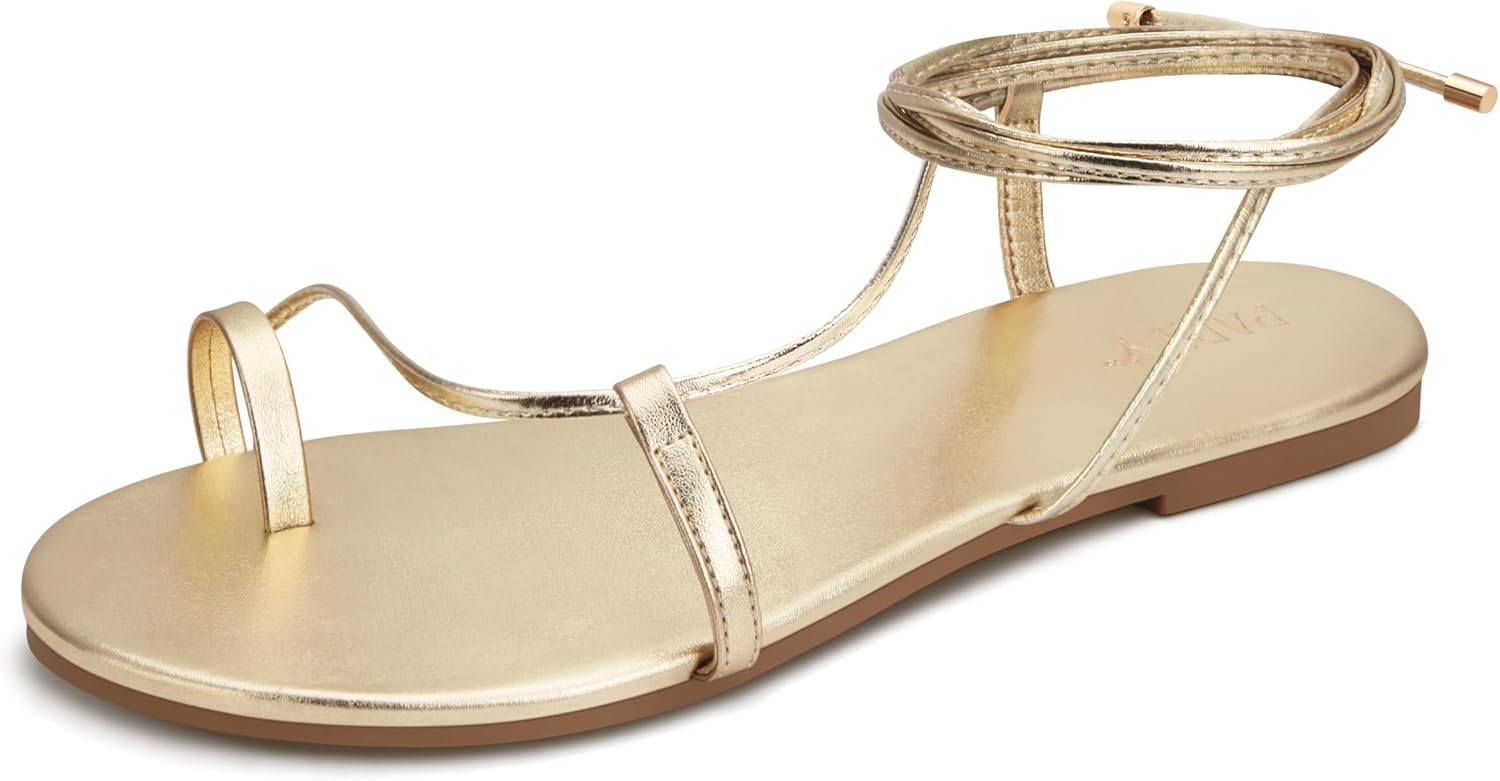 PARTY Women's Strappy Sandals Lace Up Flats Tie Up Shoes Wrap Flip Flop