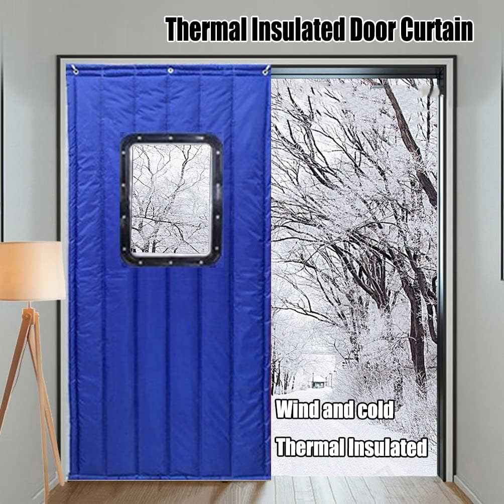 Winter Insulation Curtain Cold and Windproof and Warm Door Screen with Windows for School Restaurant Supermarket Blue (Size : 1.1x2.4M) (1.2x2.3M)