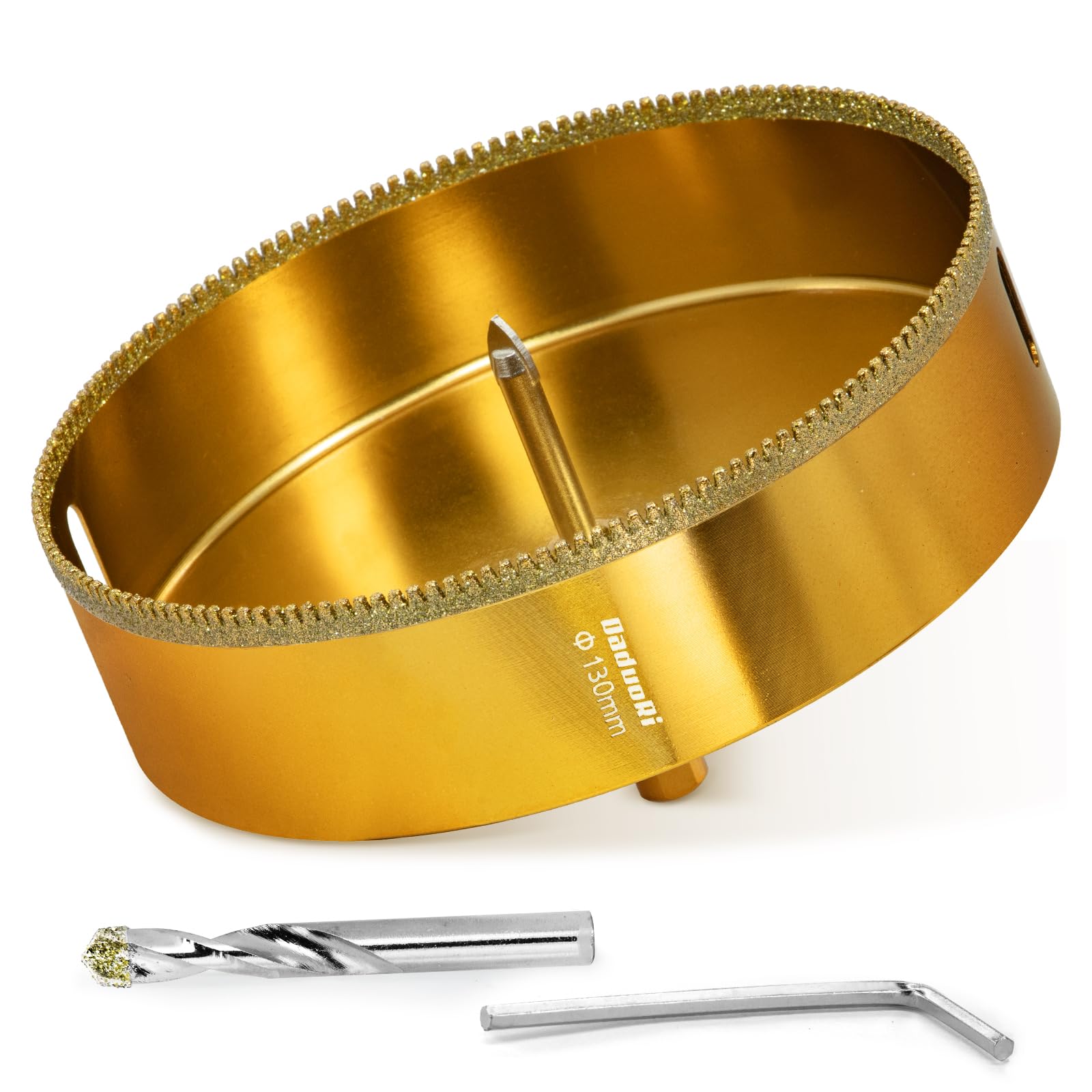 DaduoRi 5" Serrated Diamond Hole Saw with 2Pcs Removable Pilot Bits, Easy-Align for Precise Drilling in Porcelain, Ceramic, Granite, and Marble (5"