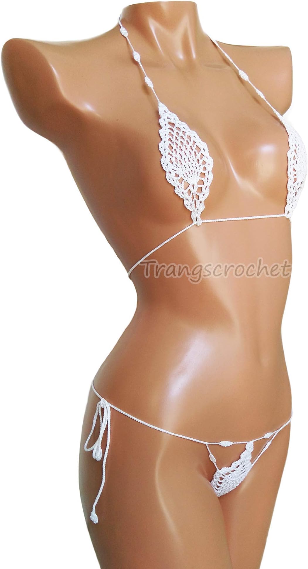 Trangscrochet Crochet See Through Teardrop bikini Extreme Micro G-String Bikini Set