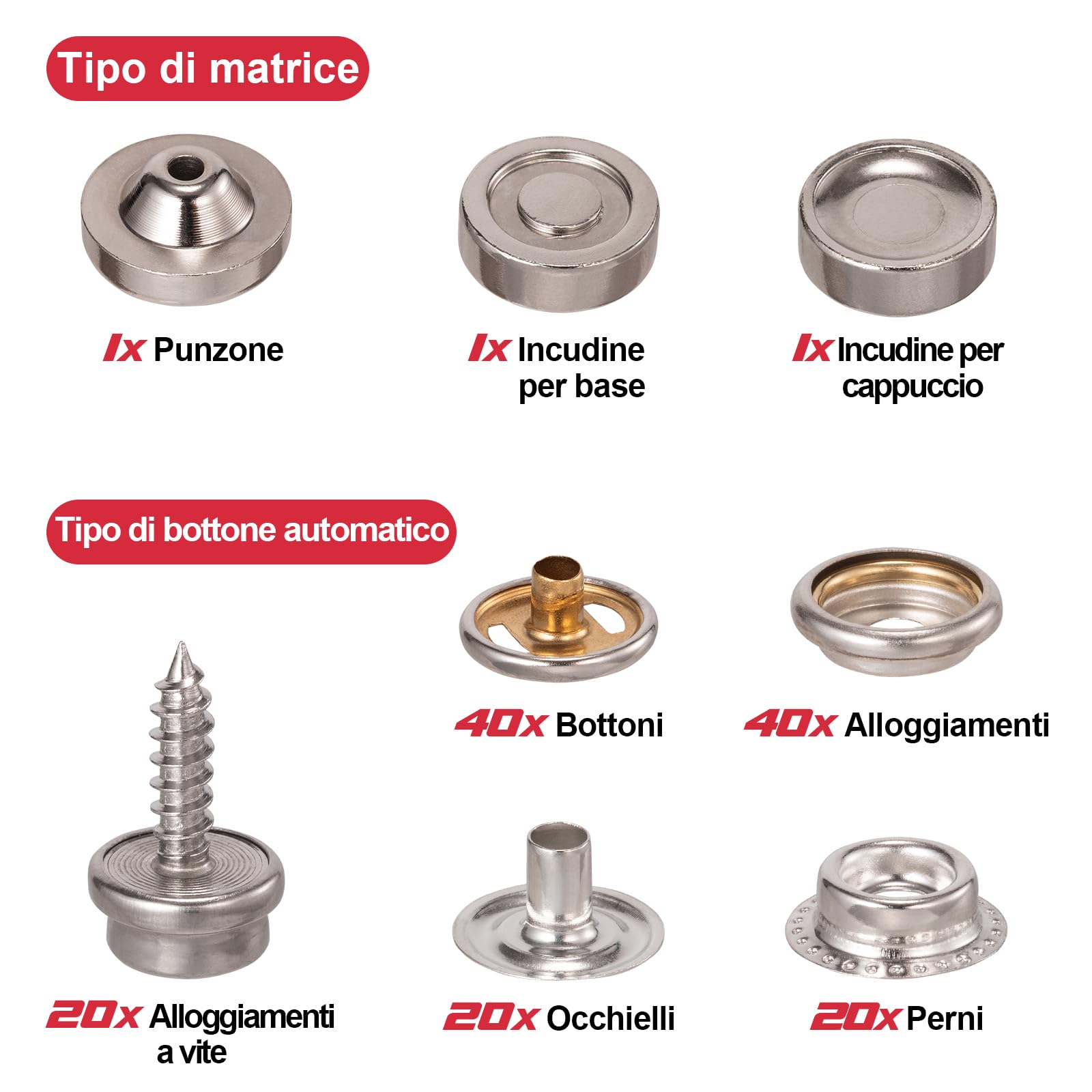 Spurtar Set di pinza per bottoni automatici a pressione da 15 mm | 3 matrici e 40 set di bottoni a pressione per tessuto in pelle tessuti tela tarp artigianato riparazione di fibbie fai da te