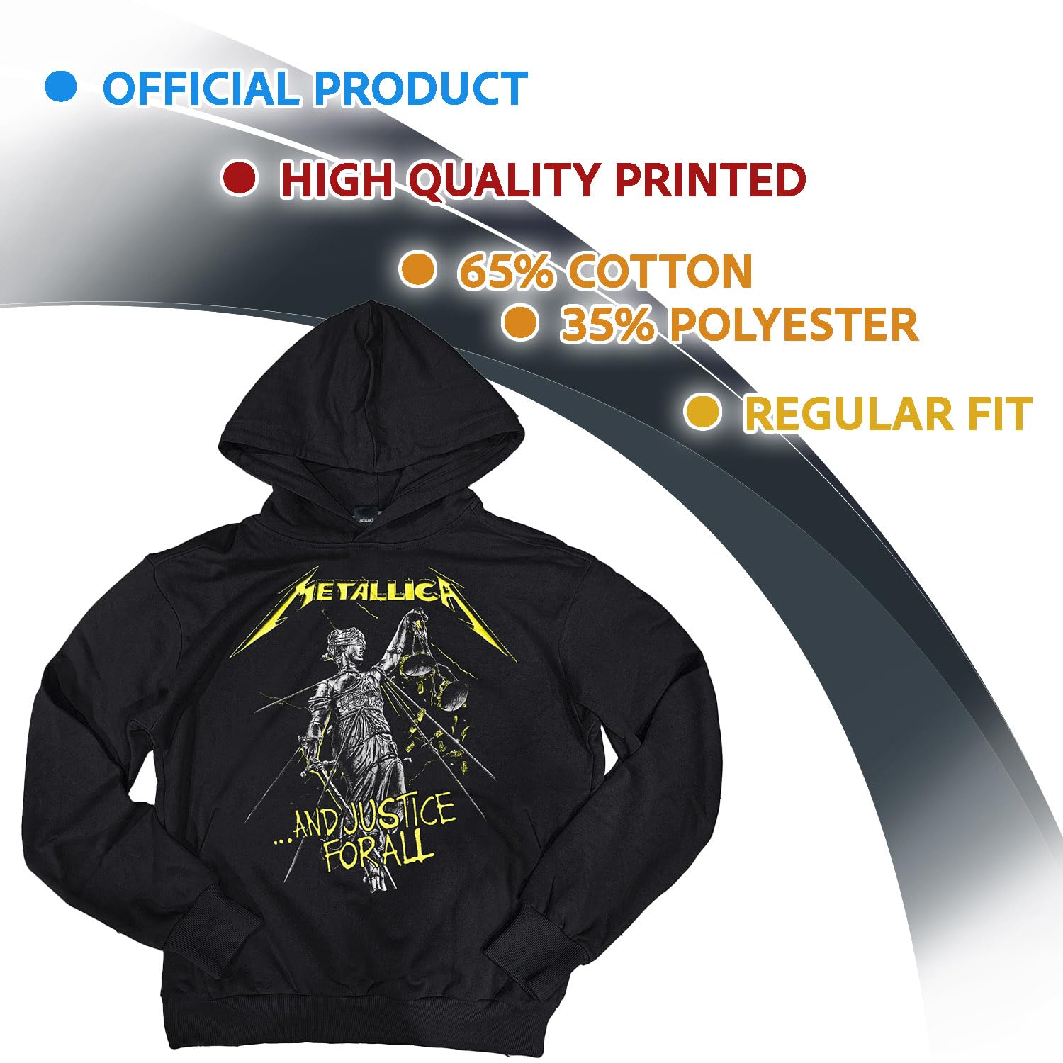 Metallica Sudadera Oficial And Justice for all Sudadera con Capucha Unisex de Algodón. Ajuste Regular para Adulto y Niño
