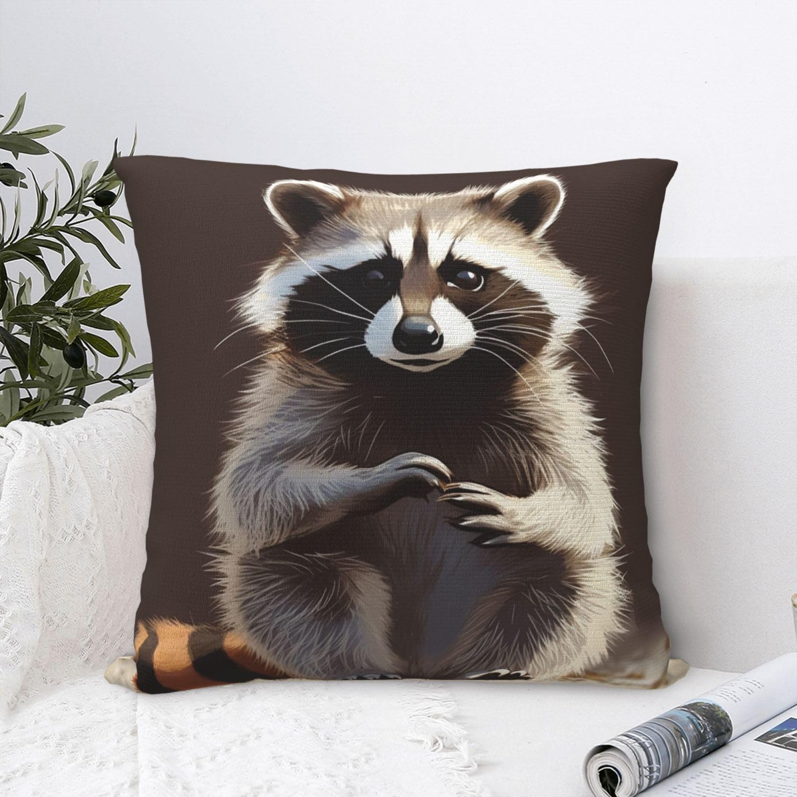 FodPand Luxury Velvet Throw Pillow Covers 18"x18" Super Soft Decorative Pillow Cases - Cute Raccoon Pillowcases Modern Lumbar Cushion Cases for Couch Sofa Bed Pillow Shams