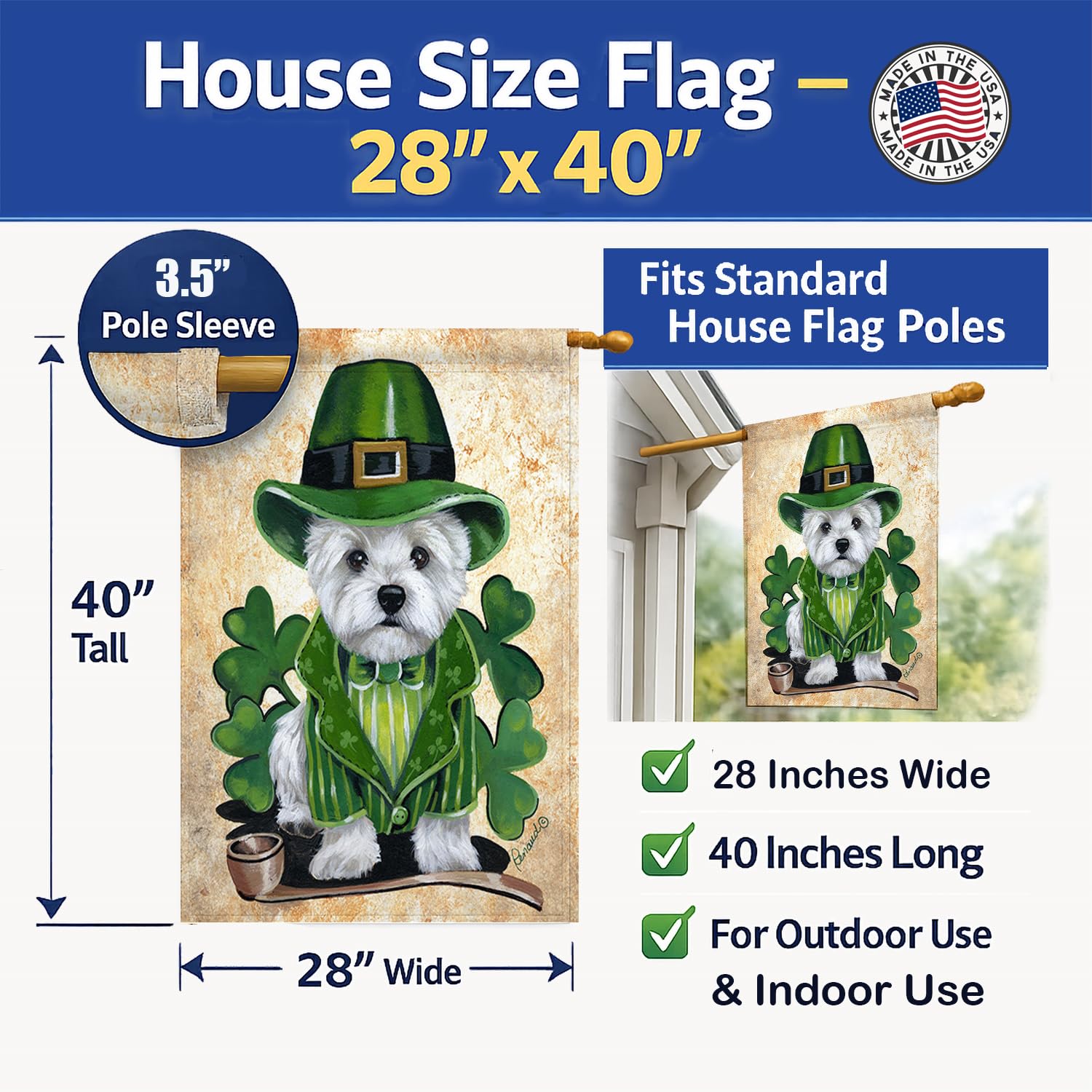 Caroline's Treasures PPP3214CHF - Bandera de duende del día de San Patricio de Westie, tamaño de casa, multicolor
