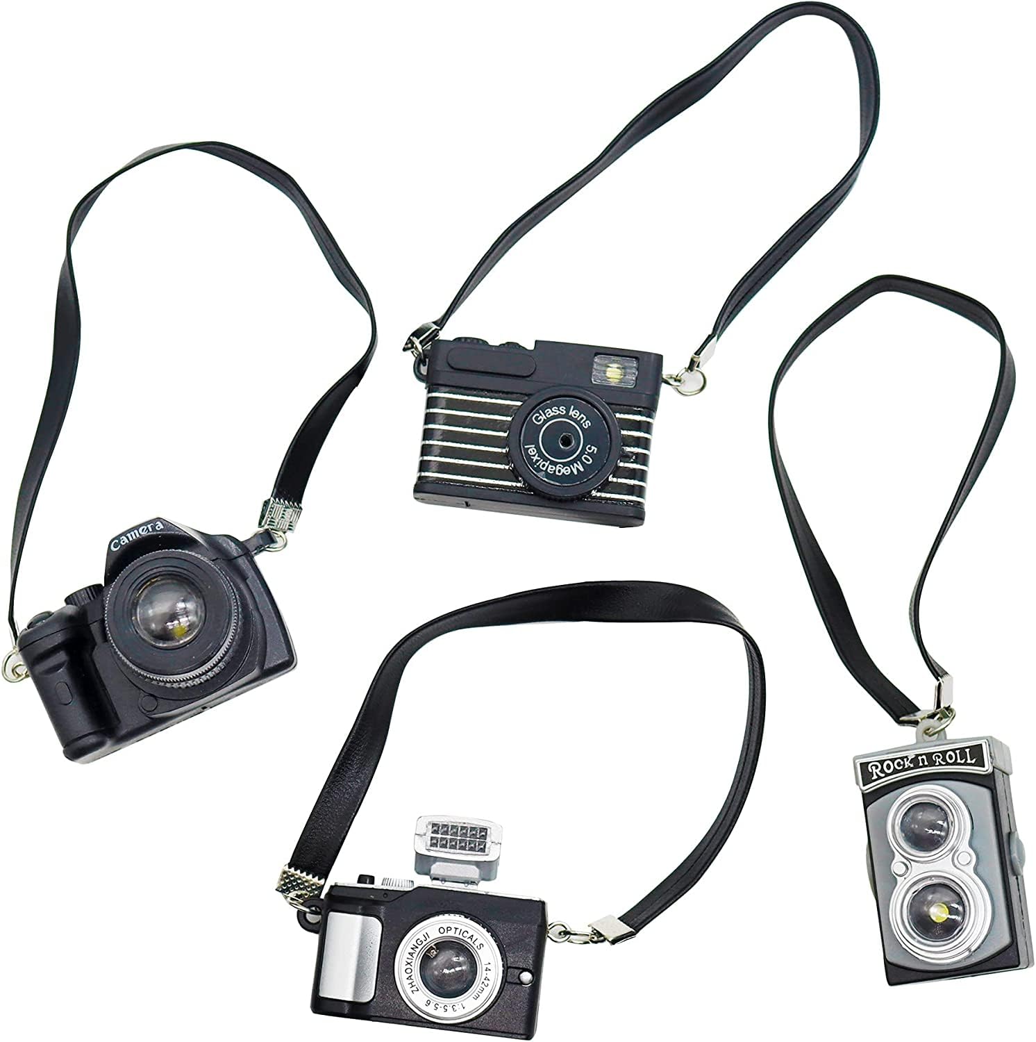 Azonee 1:4 Scale Mini Camera for Dolls - Vintage SLR Ornament with Flash & Shutter Sound, 4 Pcs Miniature Digital Camera