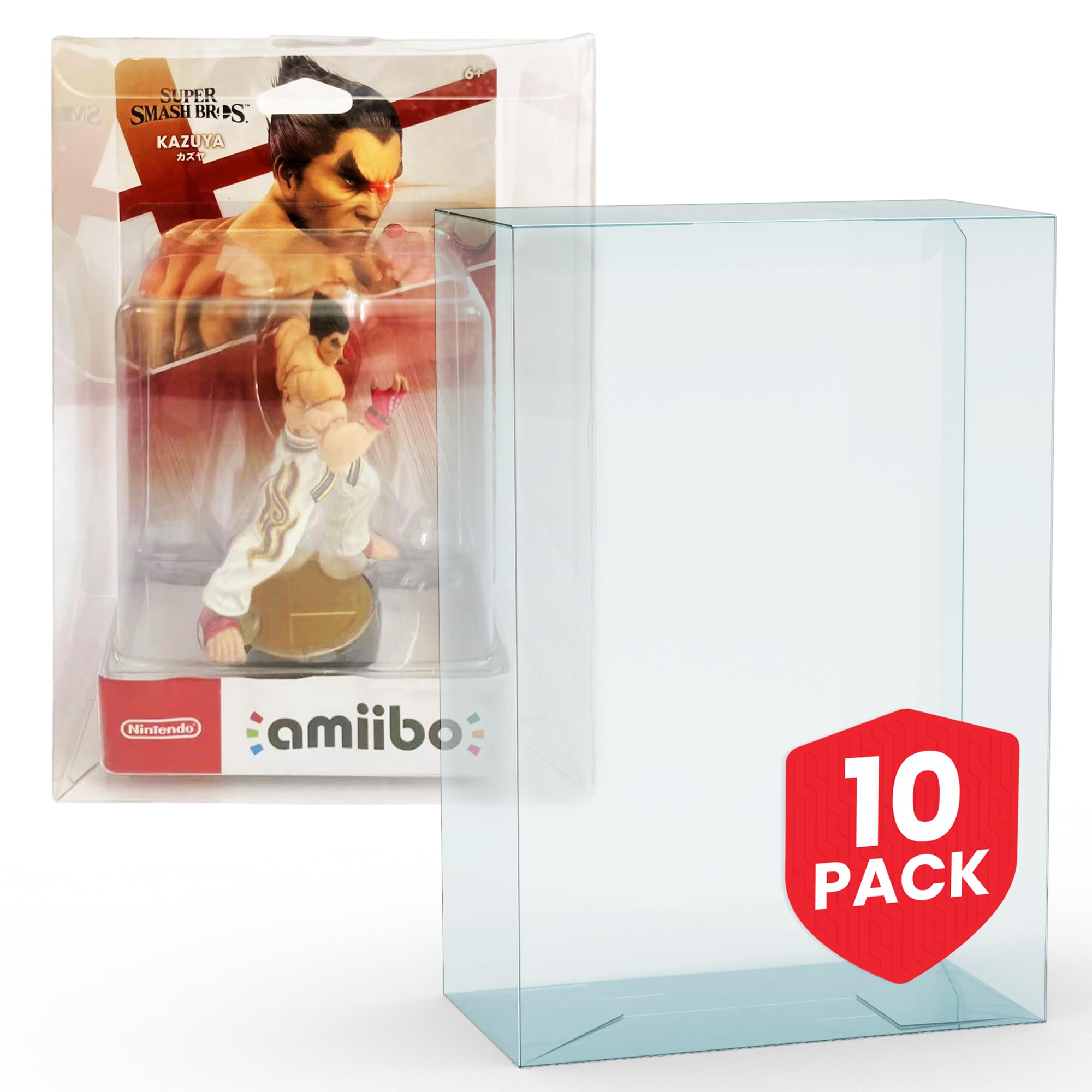 EVORETRO Action Figure Display Case Protector for Small Amiibo Like Kazuya in Super Smash Bros - 10-Pack 0.40mm Thick, Clear, Stackable, Custom Fit Design, Easy Setup & Storage for Collectors