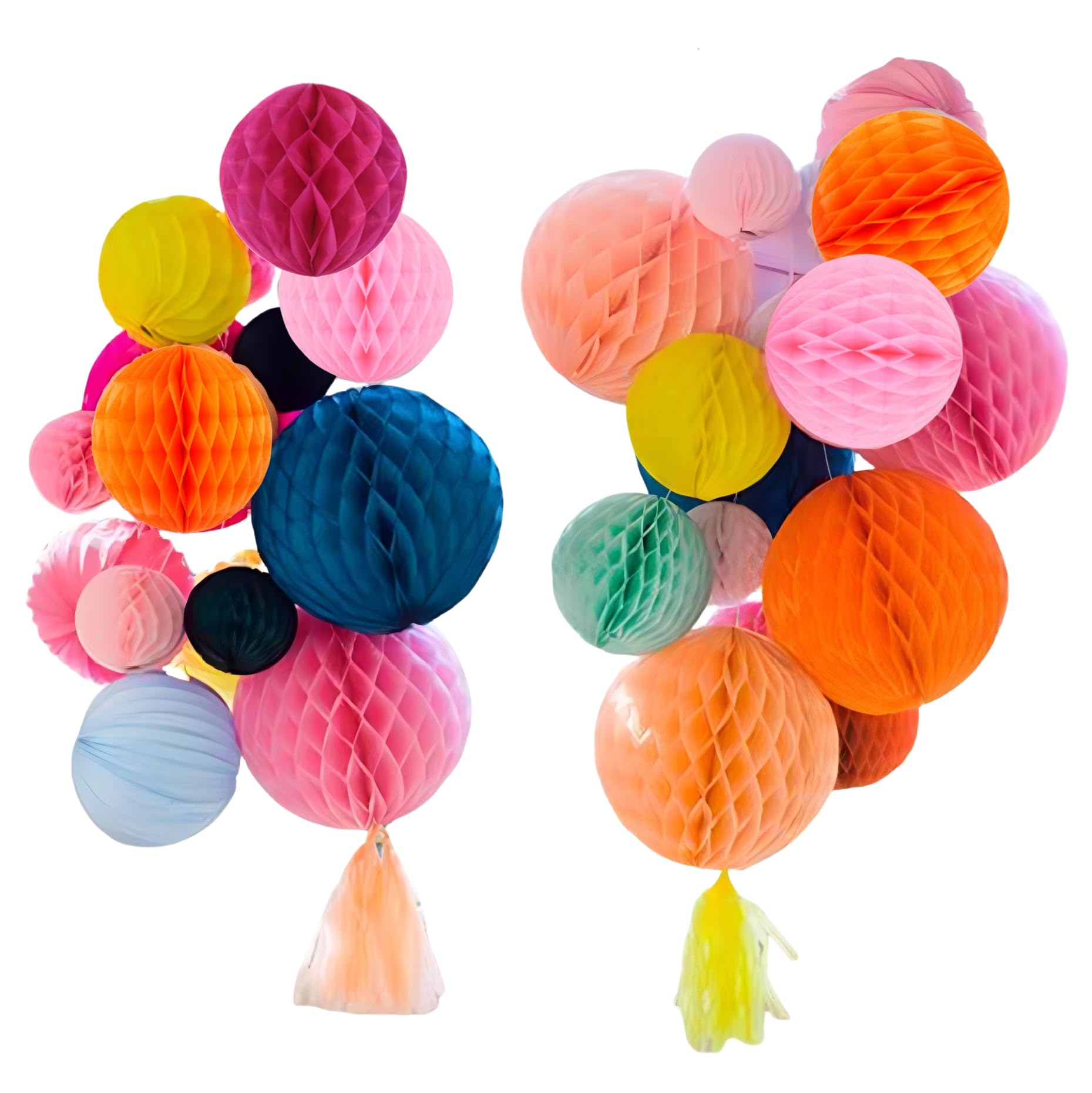 SrchJoy 40 szt. papierowych kulek o strukturze plastra miodu, dekoracyjne, różne kolory i rozmiary, z papierowym frędzlami, okrągła bibuła, na ślub, baby shower, przyjęcie urodzinowe