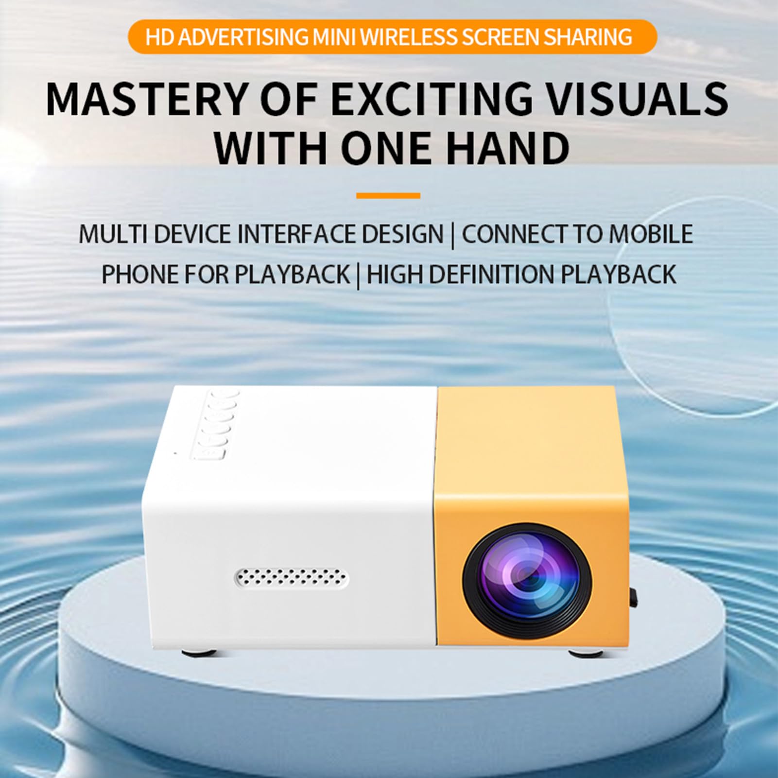 PUSOKEI Mini Proiettore, Proiettore Video Full HD 1080p con luminosità 100SI 6000LM, Correzione Automatica, Messa a Fuoco Manuale, Compatibile con IOS/telefono Android/HDMI/USB/TV