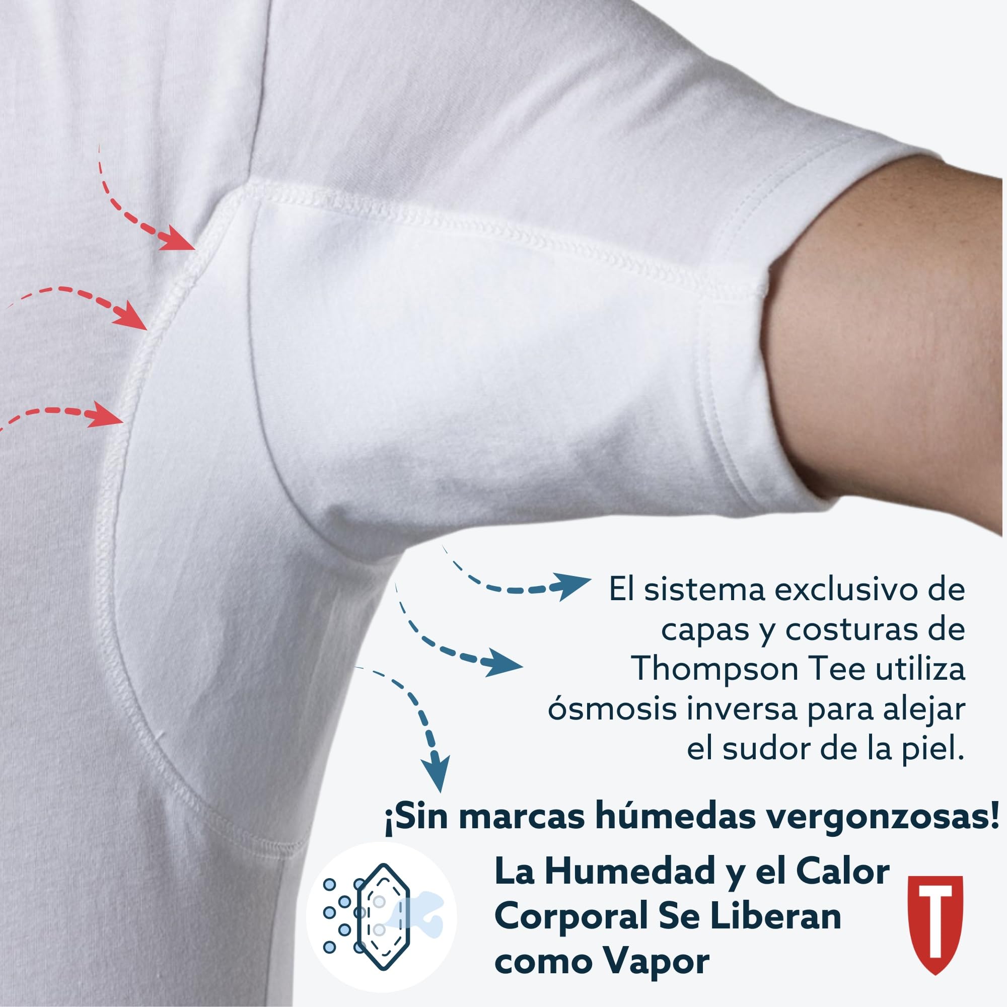 Thompson tee - Camiseta Interior antisudor con Refuerzo en Las Axilas - Corte Regular - Cuello en Pico