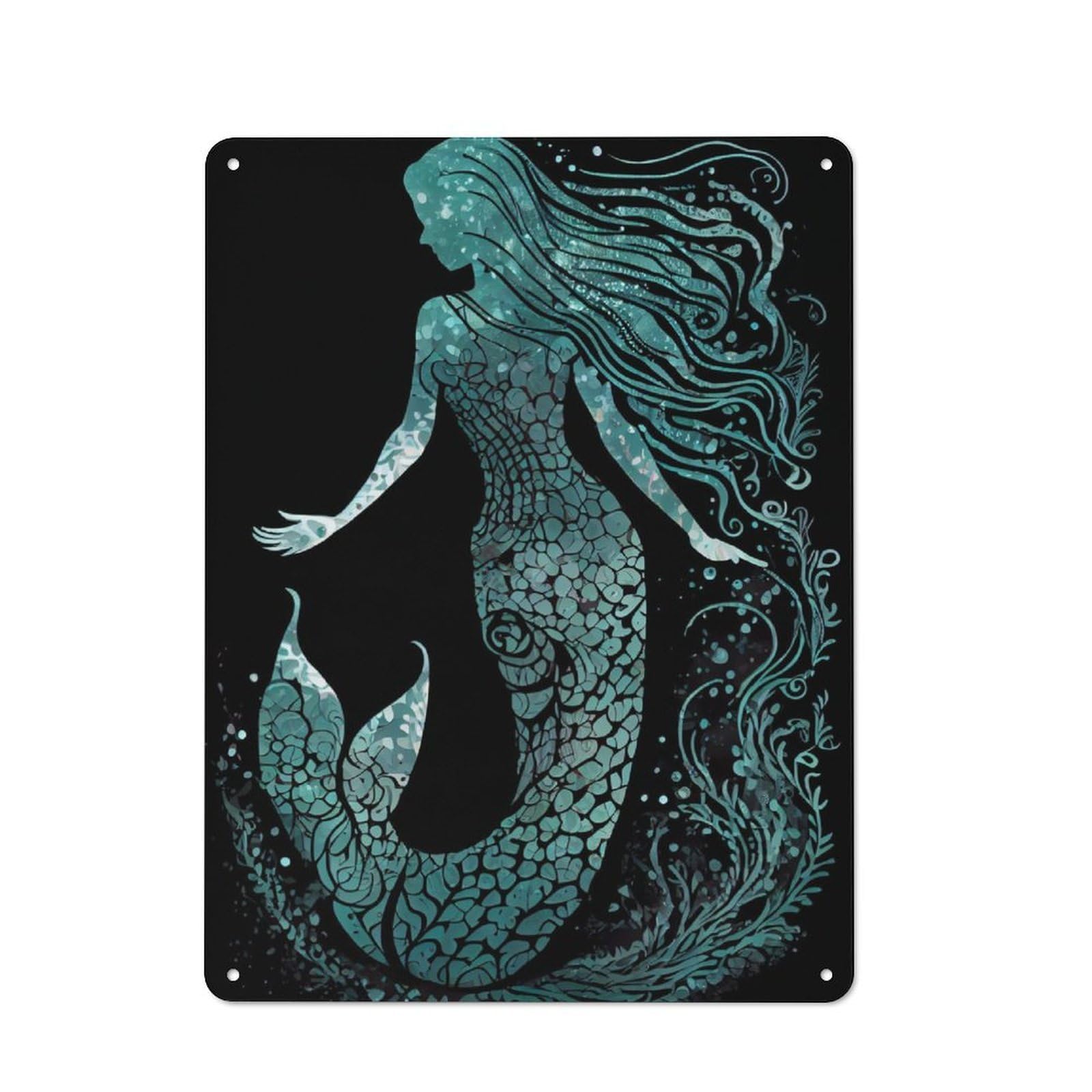 Junmoney Mermaid Silhouette Vintage Printed Metal Sign 40X30cm For Workshop Wall, A Decorative Gift For A Newly Furnished Workshop