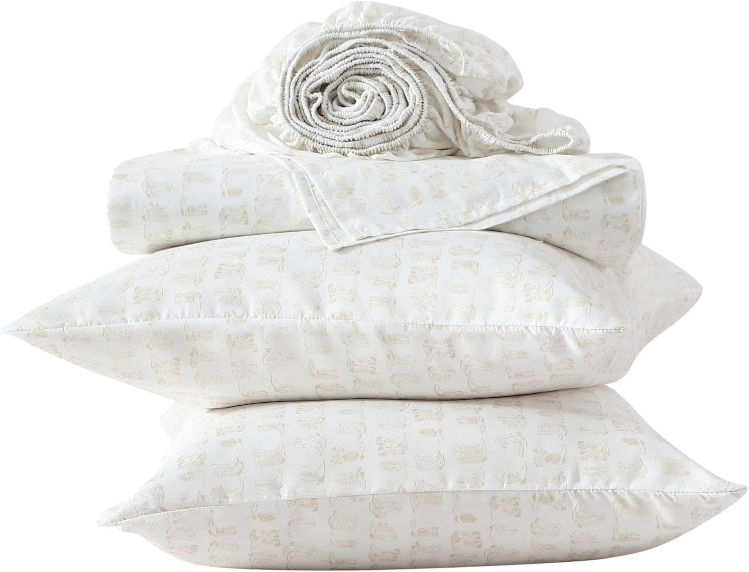 Wrangler - King Size Sheet Set, Ultra-Soft & Wrinkle-Resistant Bedding for Year Round Comfort, Deep Pockets, Bed Sheets with Matching Fitted Sheet & Pillowcases (Line Dance Beige)