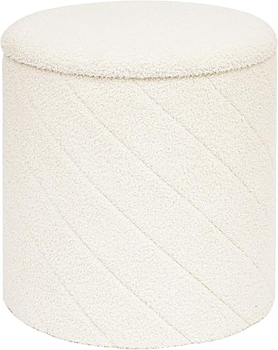 Miniatura 15 de Otomana redonda con almacenamiento, taburete Boucle con tapa de bandeja reversible, mesa de centro otomana plegable para dormitorio, sala de estar