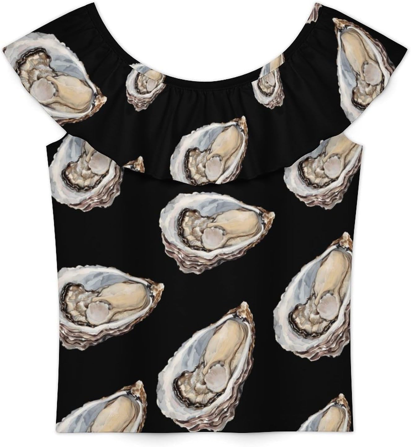 Seafood Oyster Girls T-Shirts Top Ruffle Short Sleeve Blouse Casual Graphic Tees