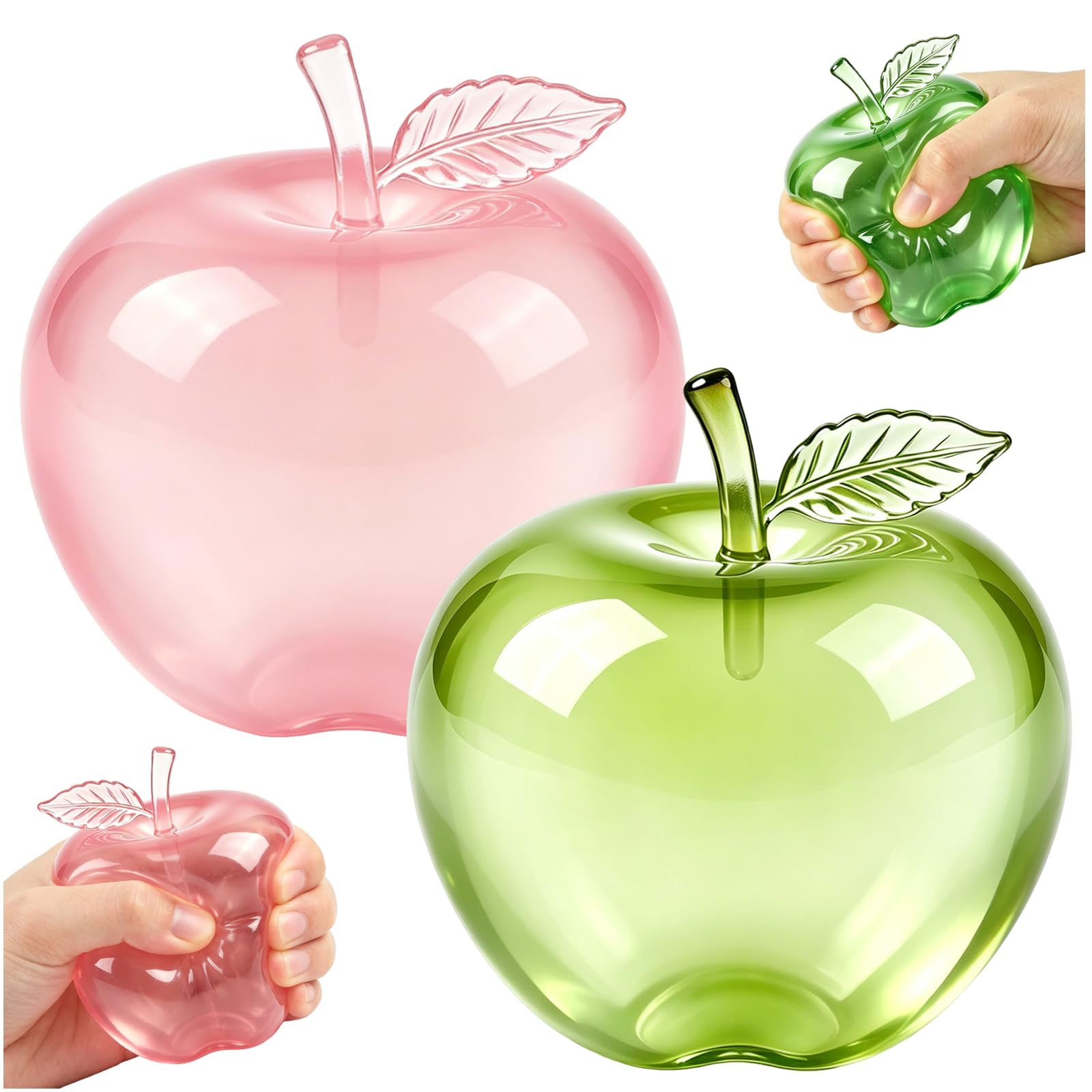 Cute Apple Squishy Toys, Clear Green Pink Apples Slow Rise Squishy, Sensory Anxiety Relief Stress Balls for Kids & Adults, Fruit Taba Large Fidget Toy, Squeeze Toy Stress Relief Gift, Office Desk Toy