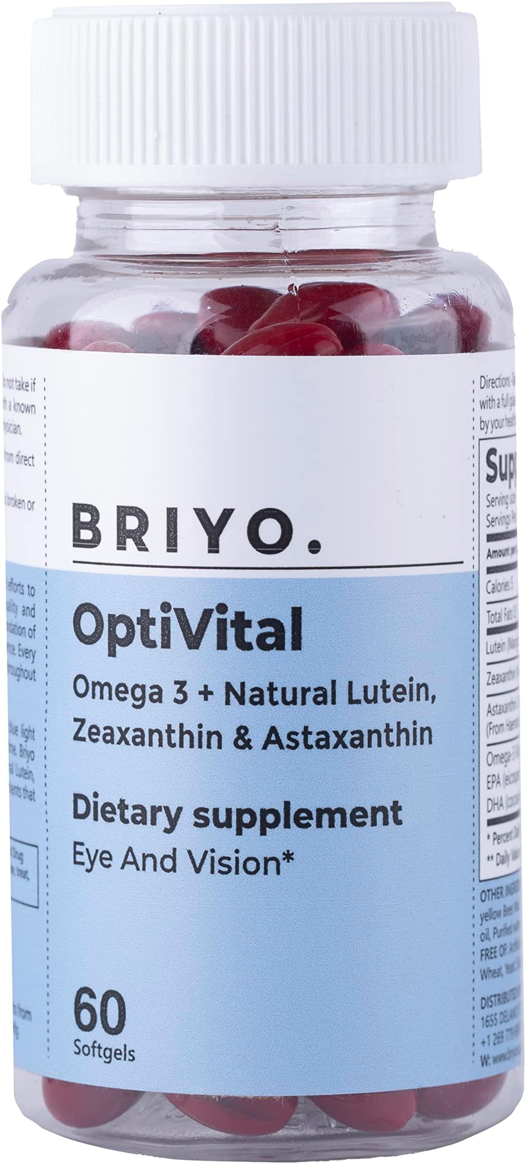 Briyo OptiVital Eye Health Supplement – Lutein, Zeaxanthin, Astaxanthin & Omega-3 from Natural Sources – Supports Vision, Retinal Health & Eye Strain Relief – 60 Capsules
