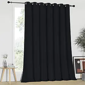 NICETOWN Black Curtain for Patio Door - Extra Wide Energy Save Sliding Glass Door Drape for Curtain Rod, Room Divider Curtain, Vertical Blinds (Black, 100 inches Width x 95 inches Length)