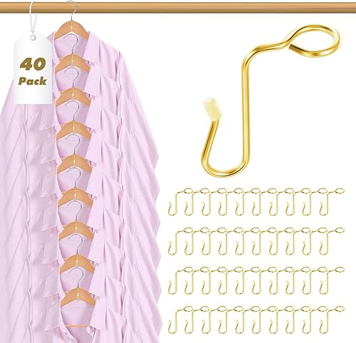 Miniatura 2 de 40 ganchos para colgar la ropa, de metal dorado, duraderos, de acero inoxidable, para colgar en cascada, diferentes perchas de tela, ahorran espacio