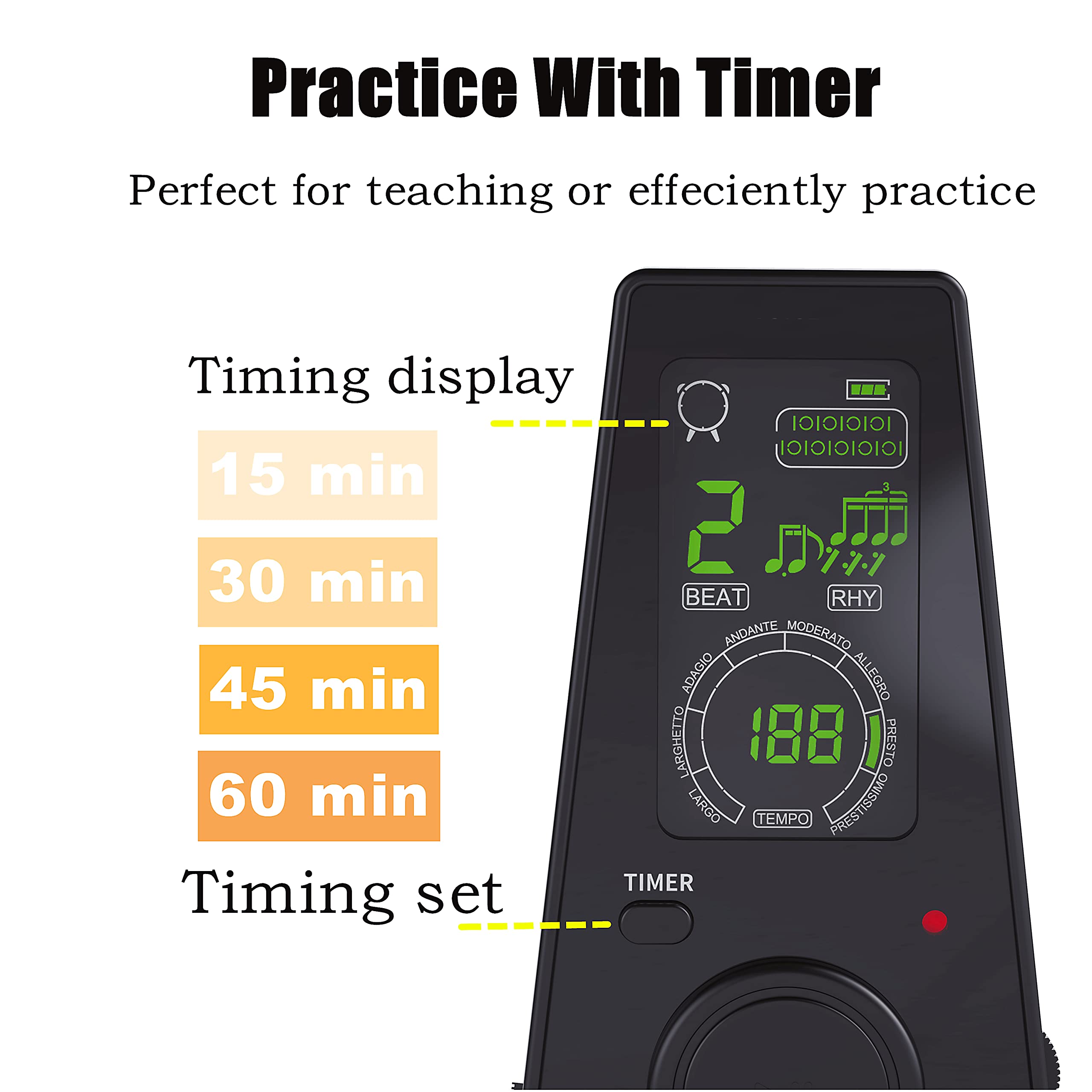 Digital Metrónomo, Ritmo Preciso, voz Humana, Pantalla de Alta Definición, Apto para Guitarra española, Piano, Violín, Saxofón, etc