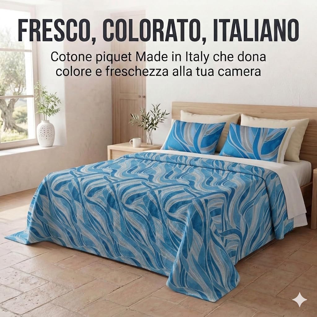 fashion home Pagano Copriletto Matrimoniale in Cotone Piquet Leggero, Copritutto Multiuso Floreale, Copridivano Estivo Primaverile Traspirante, Ottanio