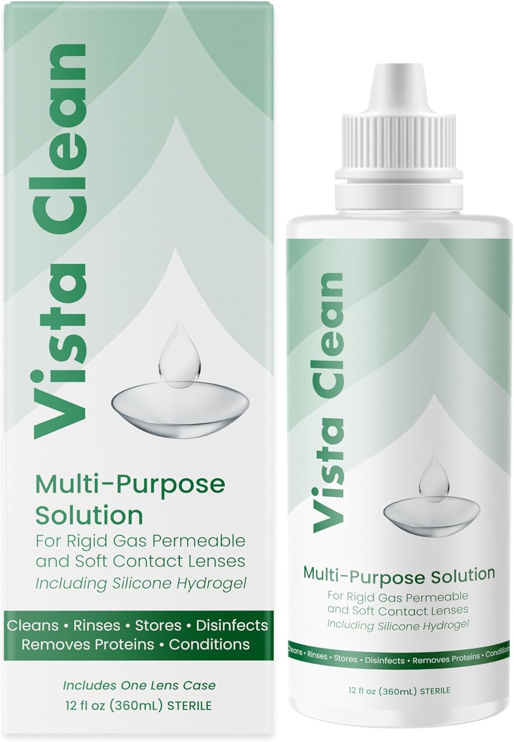 Vista Clean Multi-Purpose Solution for Scleral and Gas Permeable Contact Lenses, 12 fl oz, Includes Lens Case (12 fl oz)