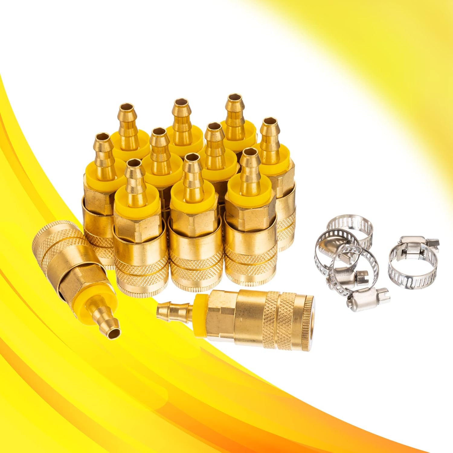Industrial Air Coupling,1/4" Hose Barb,1/4" Basic Flow Quick Connect Air Coupler、Max Inlet Pressure 300 PSI Brass Air Compressor Accessories Fitting- 24 Pieces