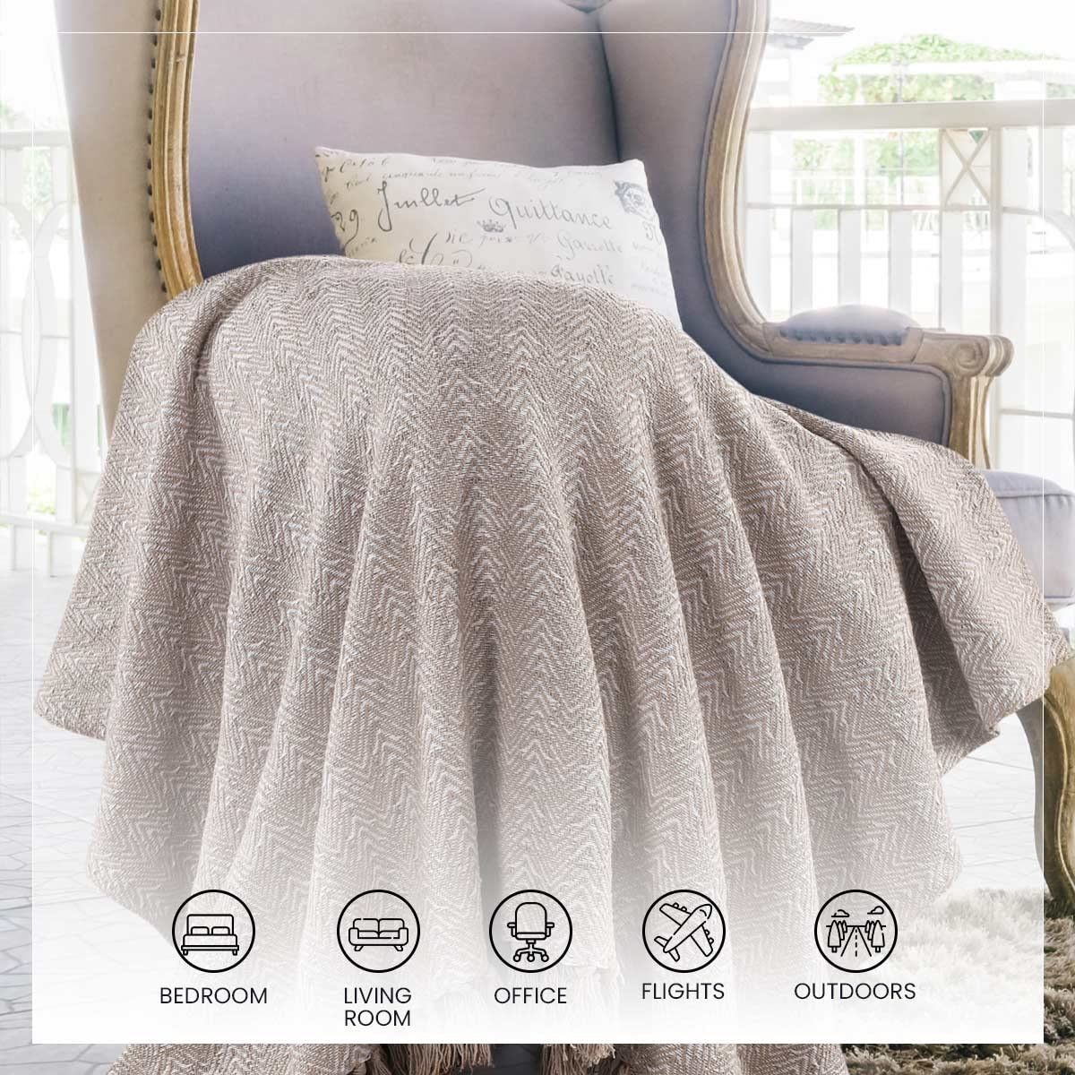 SASHAA WORLD Soft Herringbone Throw Blanket | Used Both Indoor and Outdoor |Blanket for Living Room, Sofa, Bed & Chair | Grey Throw Blanket| Pack of 1, 180 x130 cm 4
