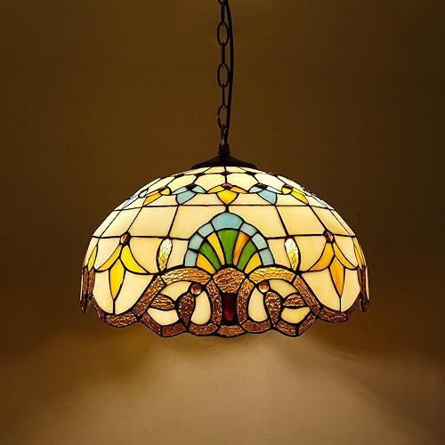 Tiffany - Lámpara colgante hecha a mano con vitral, libélula azul, vintage, accesorios de iluminación colgantes para comedor, sala de estar, isla de