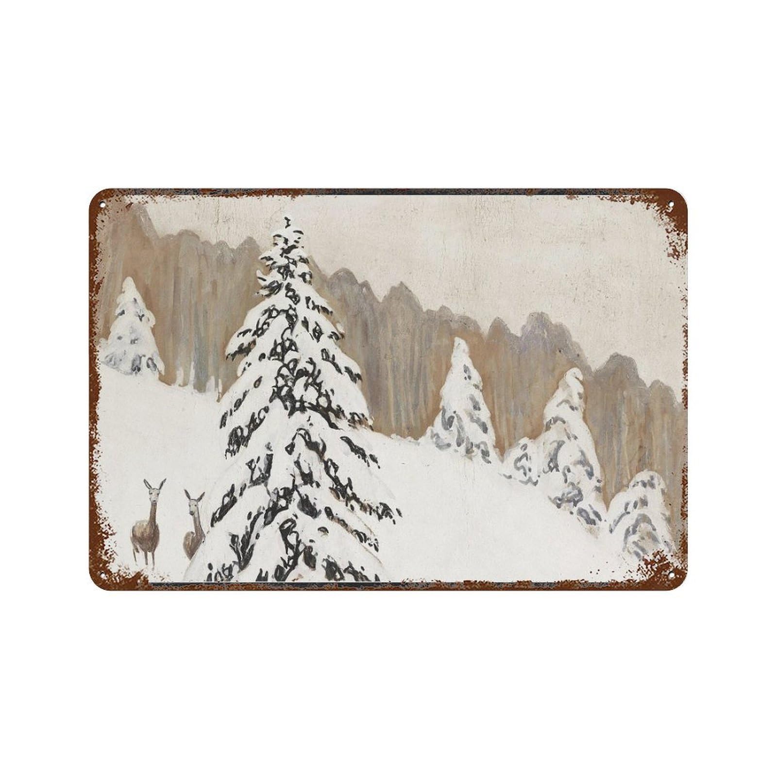 xiaoxiaoshen Deer in The Snow by German Expressionism Wall Decor Art Metal Tin Poster Modern Home Decor Art Home Bar Shop Decorations Vintage Sign 20x30cm