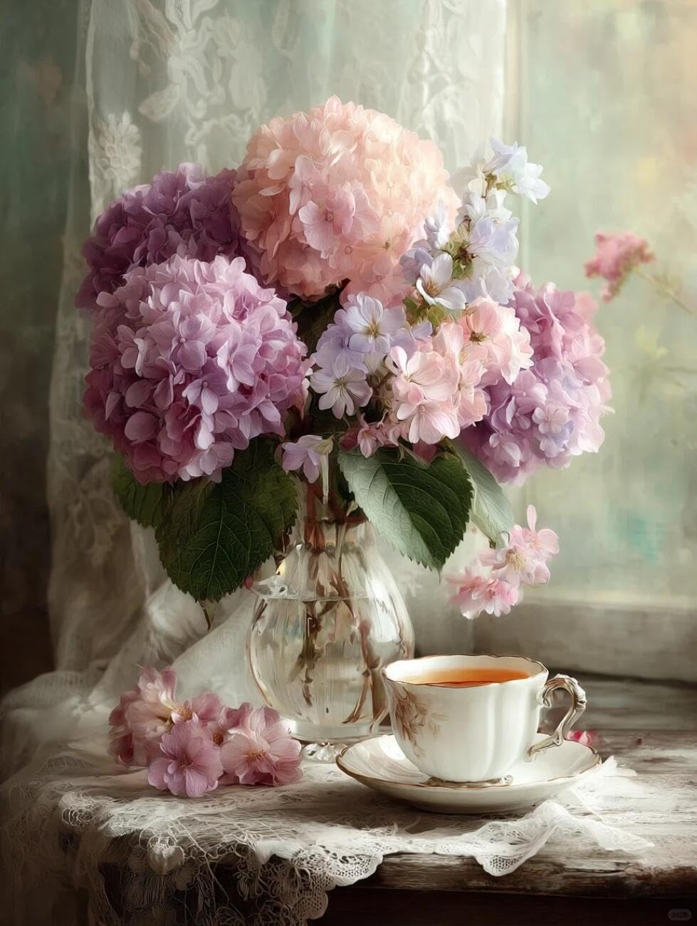 Rkflgew K Flowers 14Ct Cross-Stitch Its Fantasy Hydrangea Counted Fabric Cross Stitching Diy Art Needlecrafts Embroidery Its With Scissors Accessories 40X50cm