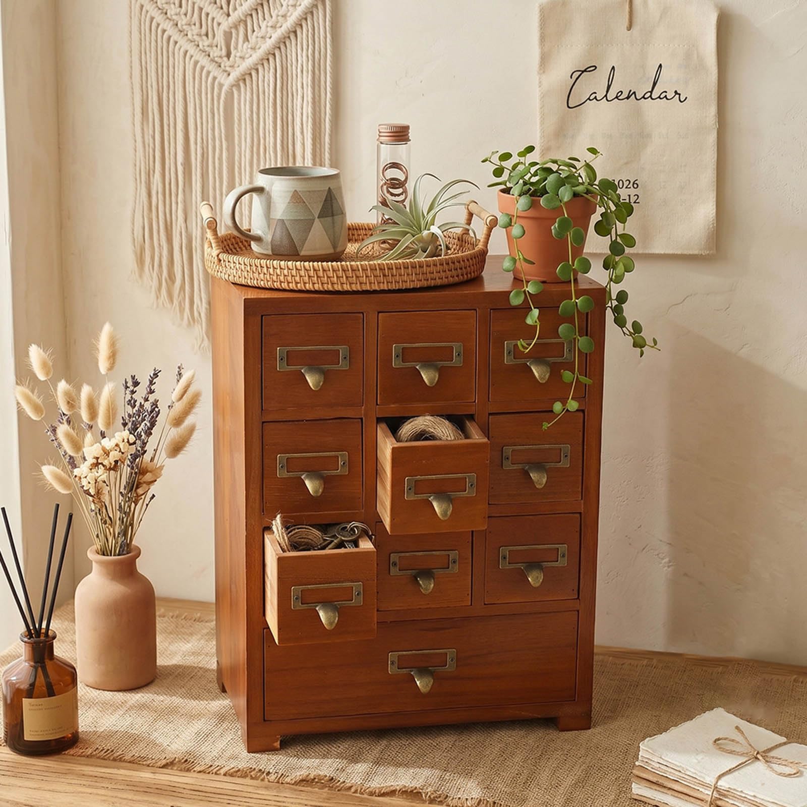 Scatola portaoggetti in Legno Pino Naturale con 9 Scomparti Organizer da scrivania Perfetti per Accessori da scrivania e Piccoli Oggetti Semplice Agenda in Legno