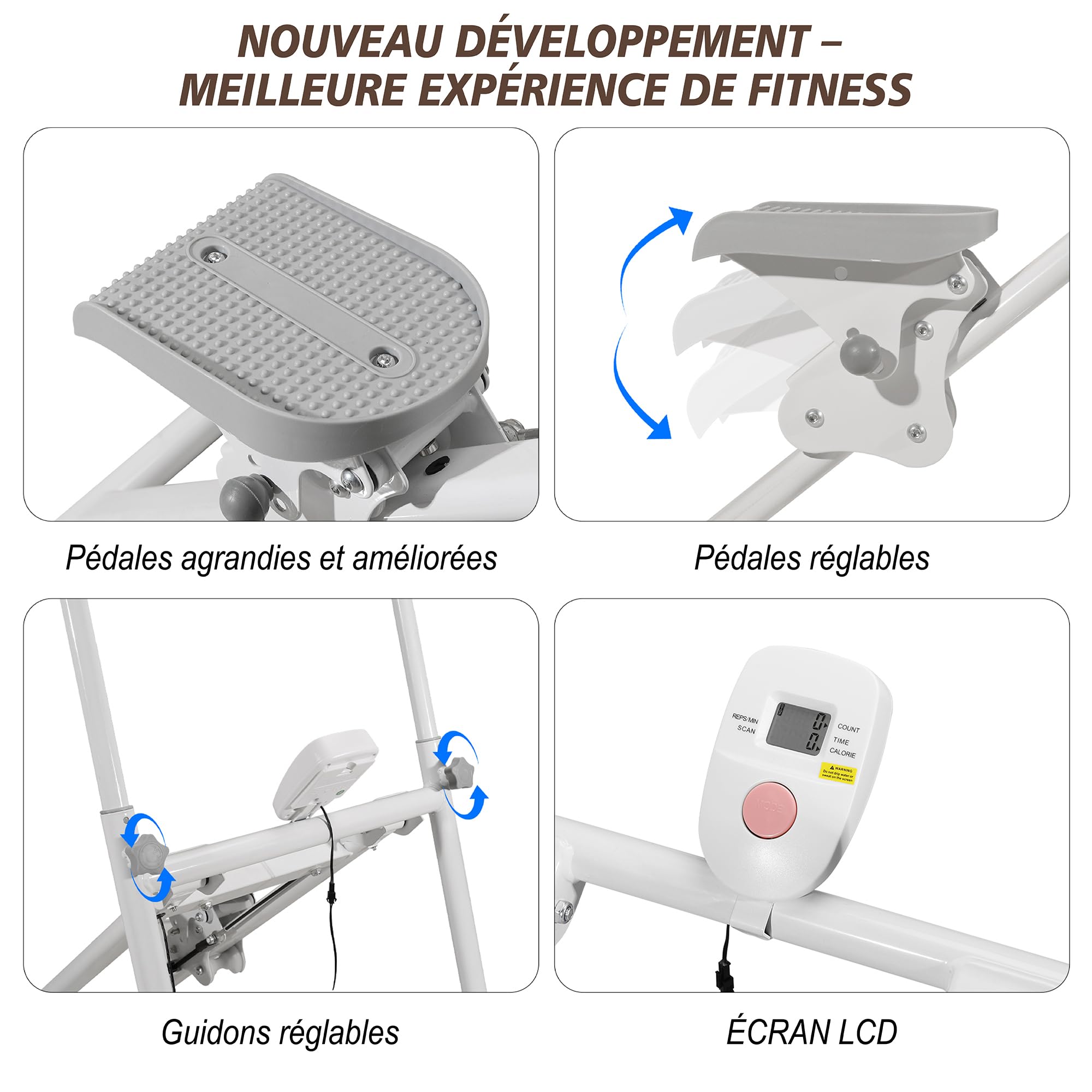 Stepper de Fitness – Amélioration de l'escalier Vertical en Tant Que Machine d'entraînement pour des Exercices corporels complets Plateforme de poignée réglable