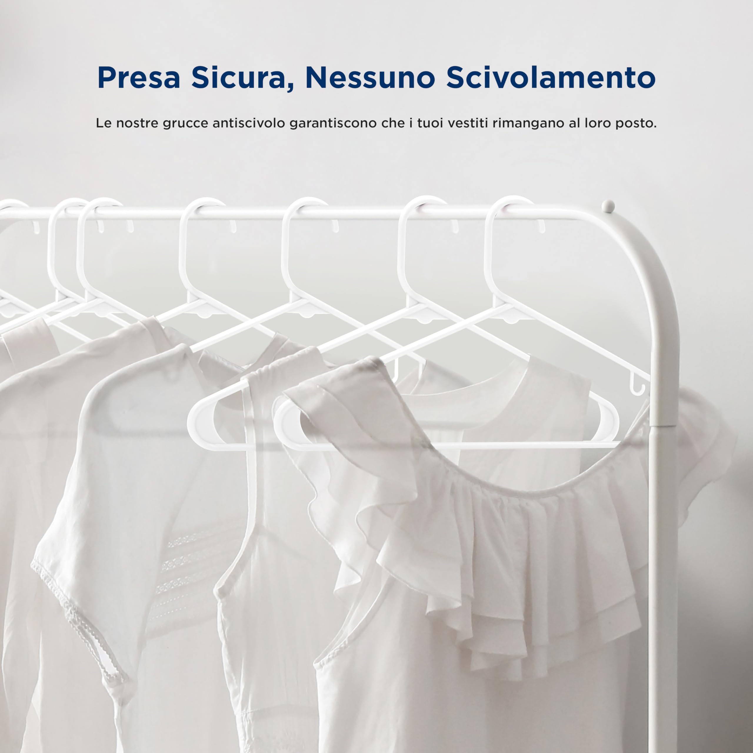HOUSE DAY Confezione Da 30 Grucce In Plastica ABS - Antiscivolo Con Barre Per Pantaloni E Accessori - Ganci Girevoli 360° - Salvaspazio Bianche - 2