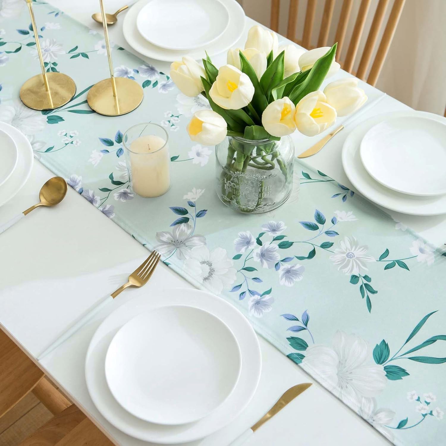 Floral Table Runner 120 Inches Long , Boho Farmhouse Extra Long Table Runners, Light