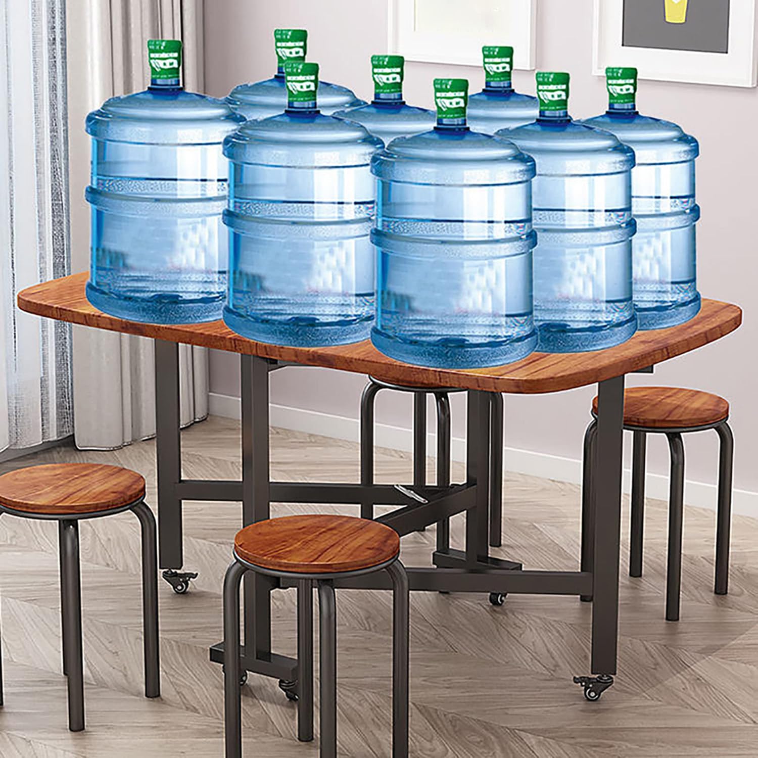 Table de salle à manger pliante extensible en bois avec roulettes