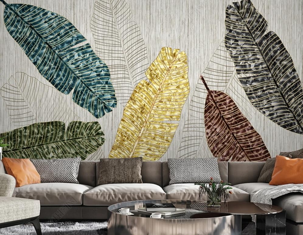 Papier peint tropical feuilles de bananier pour salon moderne