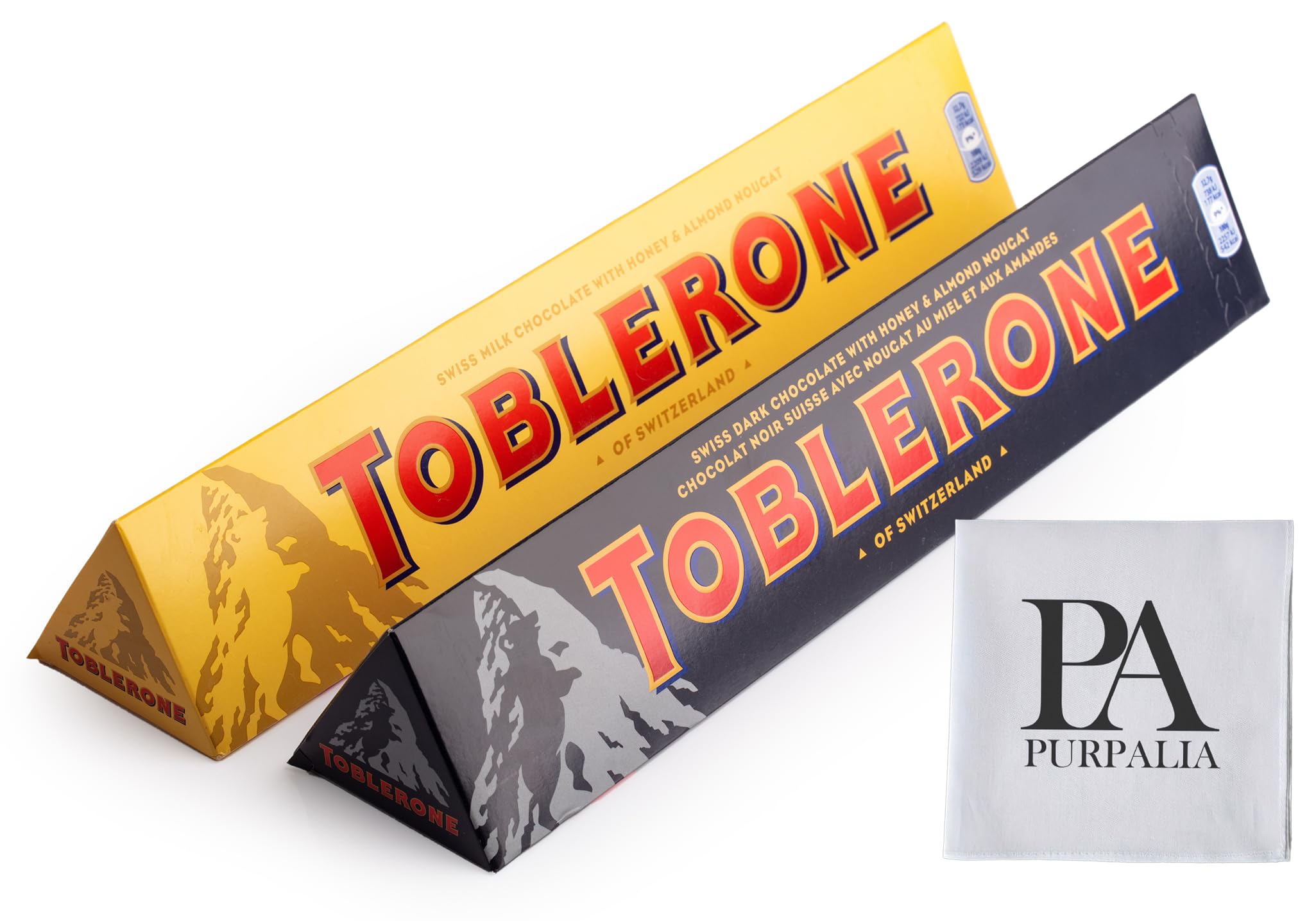 Toblerone Chocolate Variety Pack - 3.52 oz 2-Pack: Classic Swiss Chocolate Bars Assortment Dark and Milk Chocolate Bars(Purpalia Packaging) (2 pack, Variety)