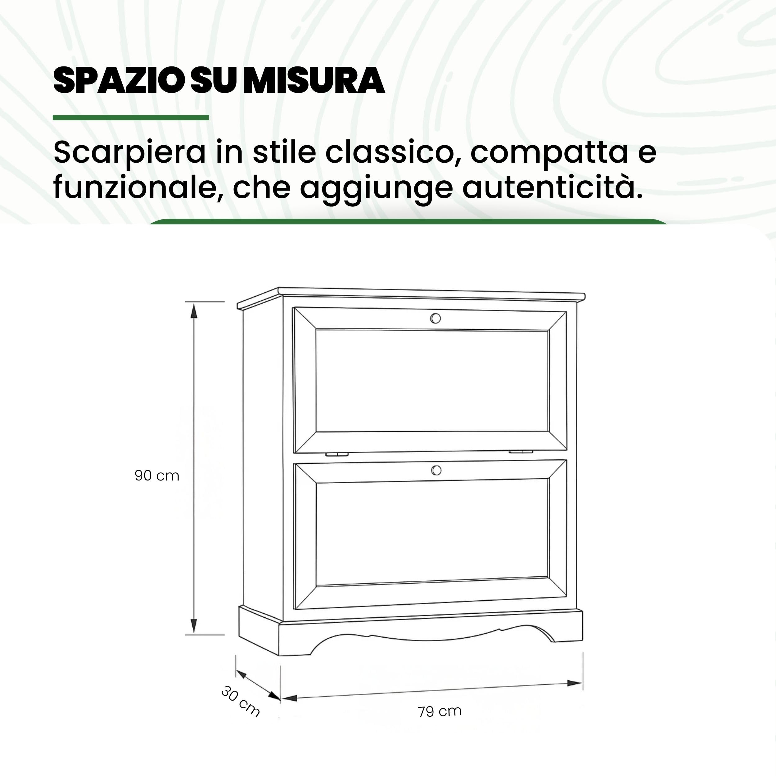 Mar.c.a. Design - Scarpiera in Legno Arte Povera Bassa 2 Ante - Scarpiera Capiente 79x30x90 cm - Made in Italy