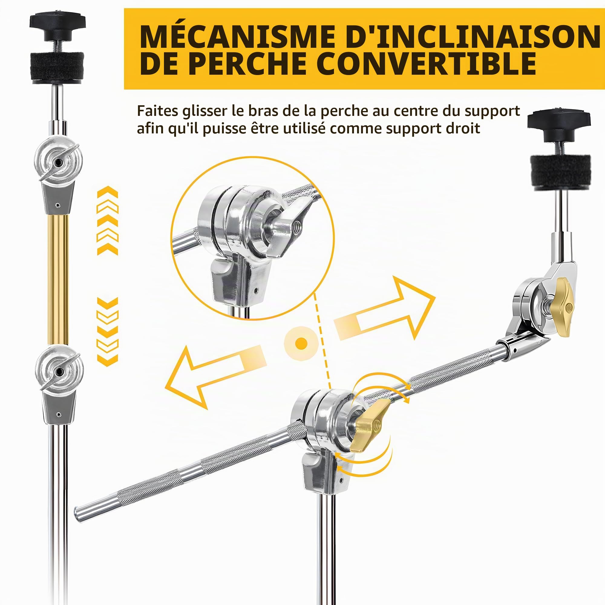 AKOZLIN Support de cymbale à balancier,support de basse avec crochets | réglable de 84 à 115 cm trépied double renforcé, chromé