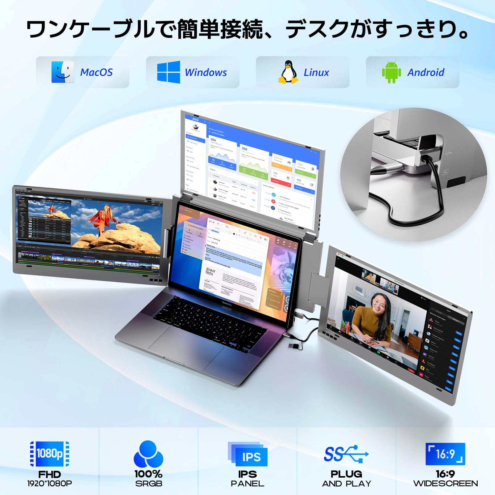 KOGODA モバイルモニター 15.6インチ トリプルモニター Amazon.co.jp: 15.6インチ トリプルモニター 金属ボディ マルチ