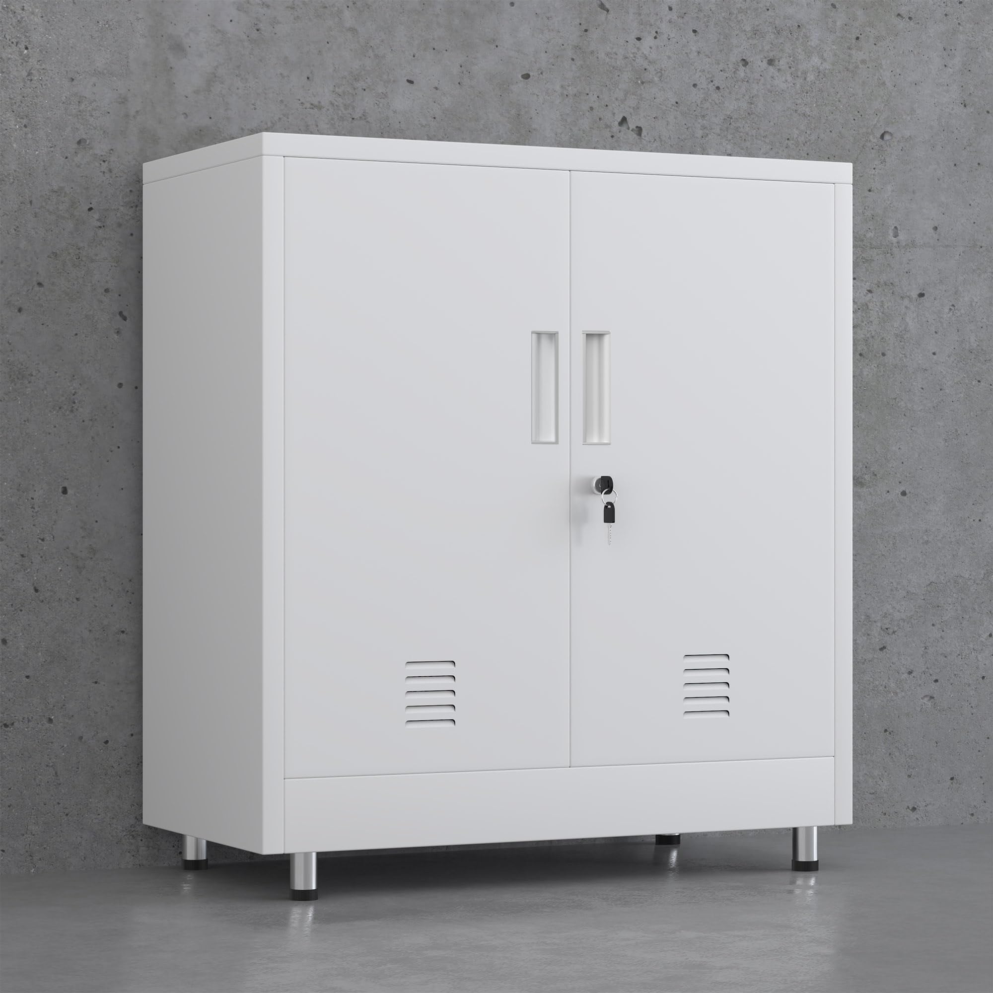 JINGUR Aktenschrank Büroschrank Lagerschrank Metallschrank Stahlschrank, Abschließbar Mehrzweckschrank Kleiner Schrank Buffetschrank Flurschrank (Weiß)