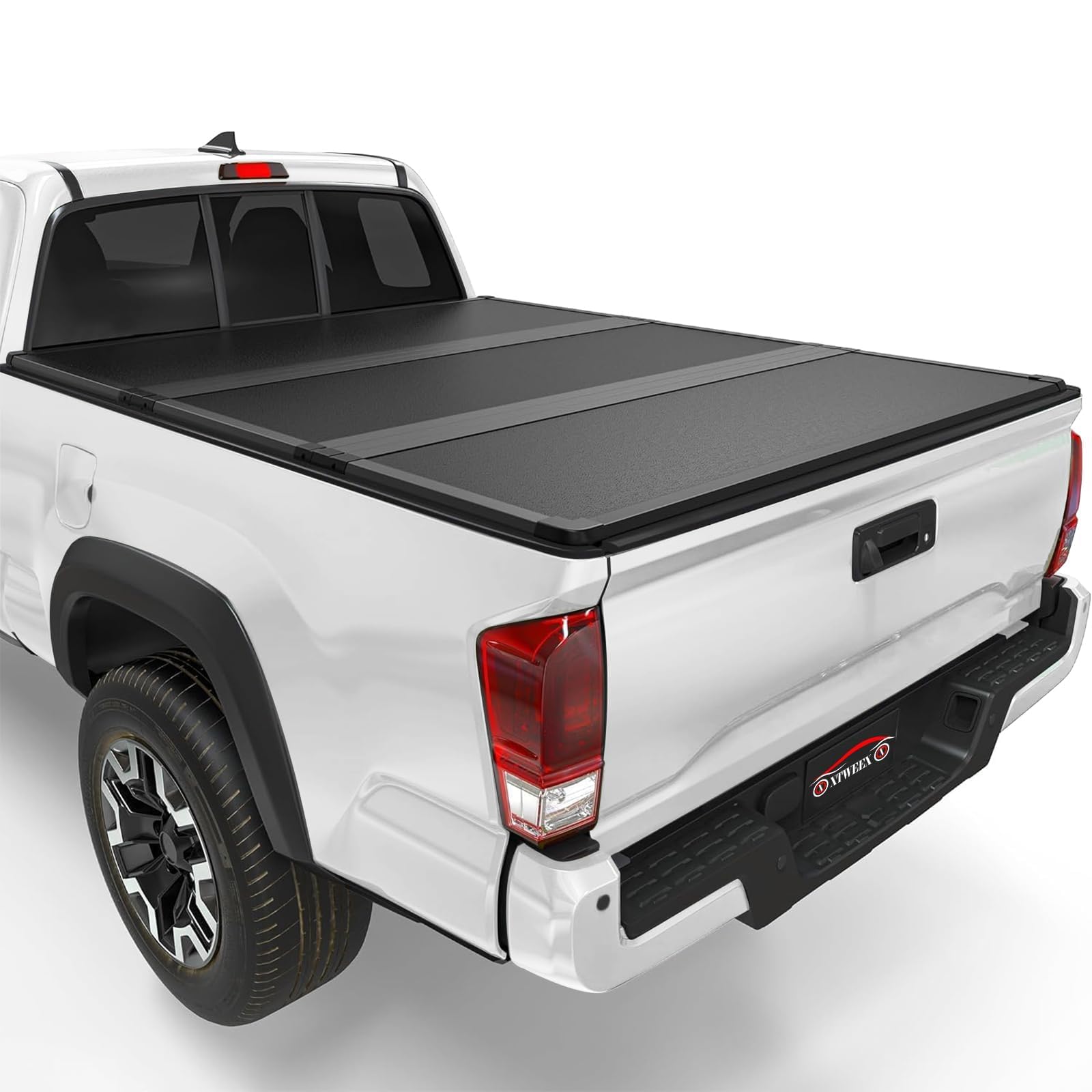 hard tri-fold truck bed tonneau cover fits 2016-2023 toyota tacoma 5ft bed black(excludes trail special edition storage boxes)