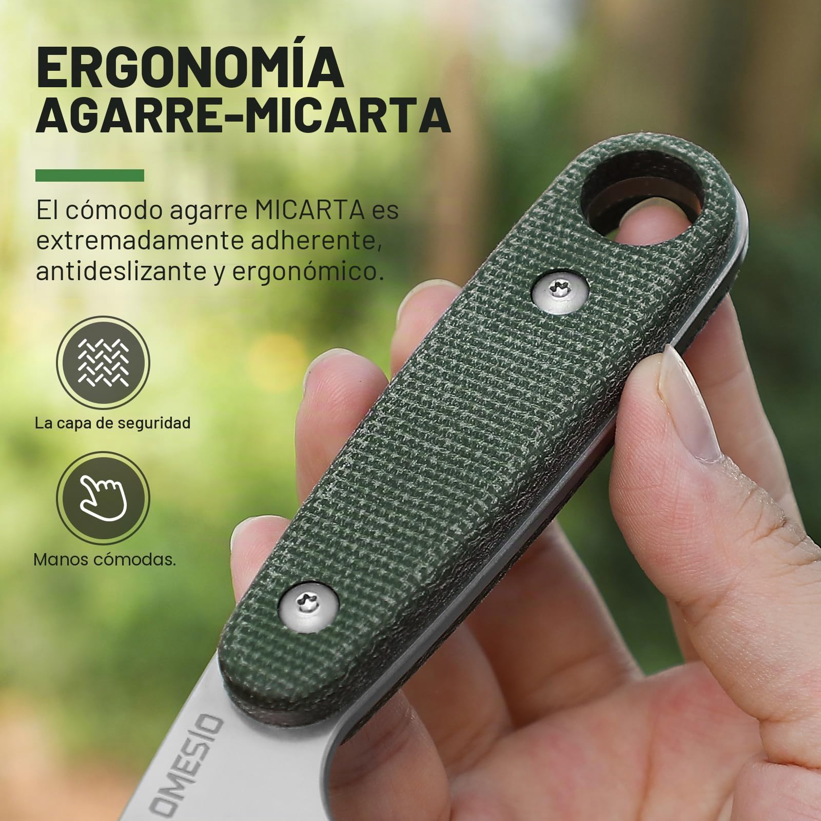 Omesio Cuchillo para exteriores, hoja de acero 14c28n, mango de micarta, longitud de la hoja de 18 cm, cuchillo de cinturón completo con funda Kydex y clip para cinturón, bushcraft fijo para EDC