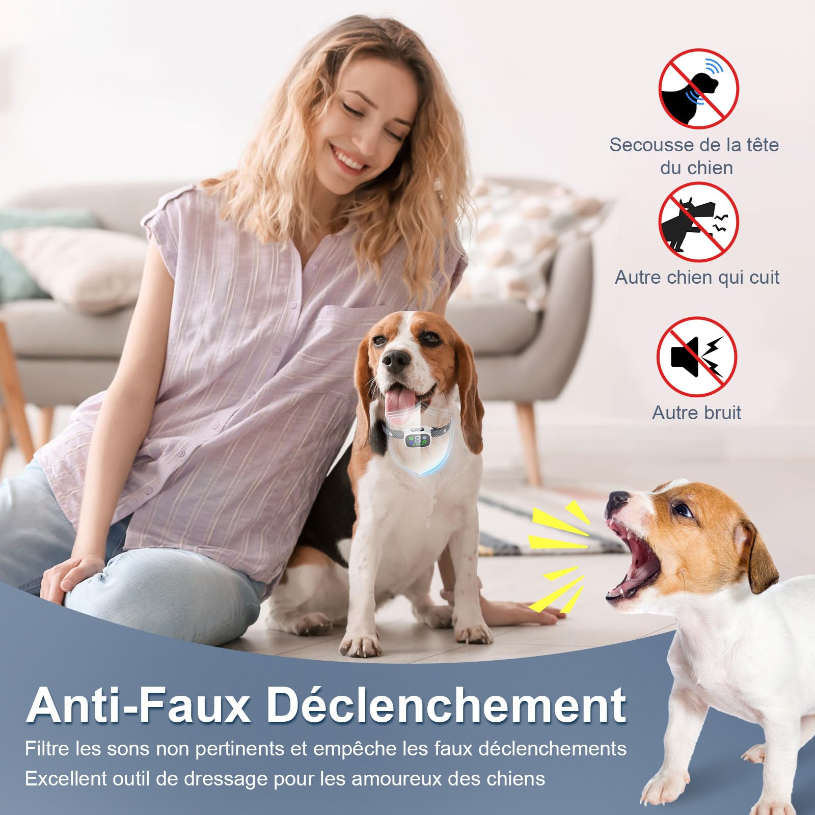 PcEoTllar Collar Antiladridos Perros, Collares Antiladridos para Perros Recargable, Detección Inteligente de Ladridos con Vibración/Sonido/Sonido más Vibración, Sensibilidad Ajustables, Blanco