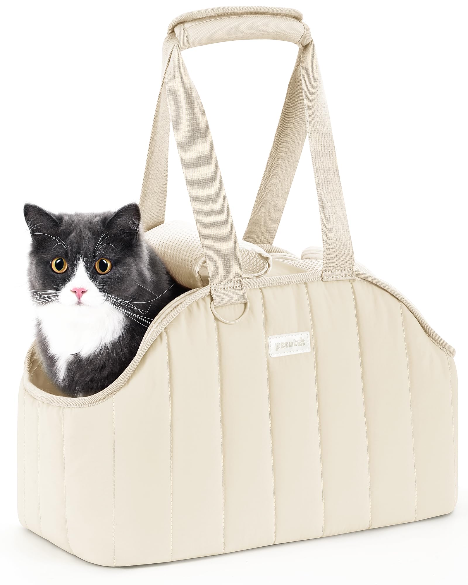 pecute dog purse carrier, lightweight dog carriers for small dogs with large pockets, dog soft-sided carriers up to 6.6lbs, pet carrier for puppy cat rabbit, suitable for travel, subway, cream